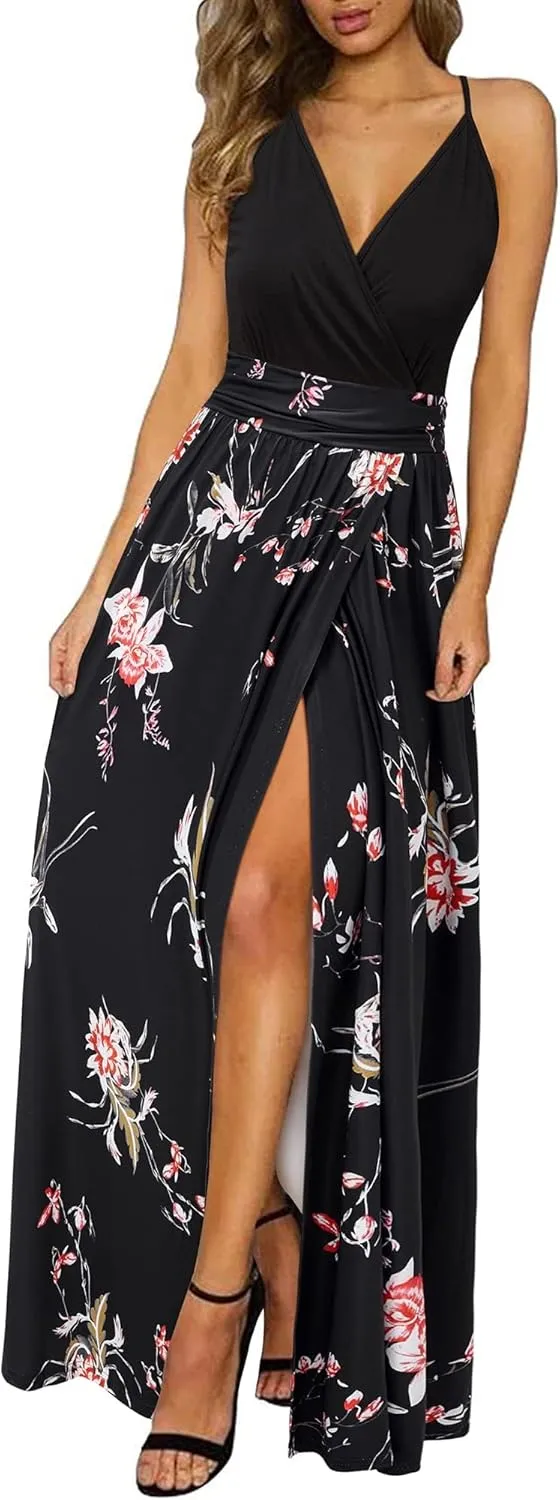 Newshows Women’s Summer Dress, Long Maxi Dress, Summer V-Neck Dress, Slit, Elegant, Spaghetti Straps, Casual Dress, for…