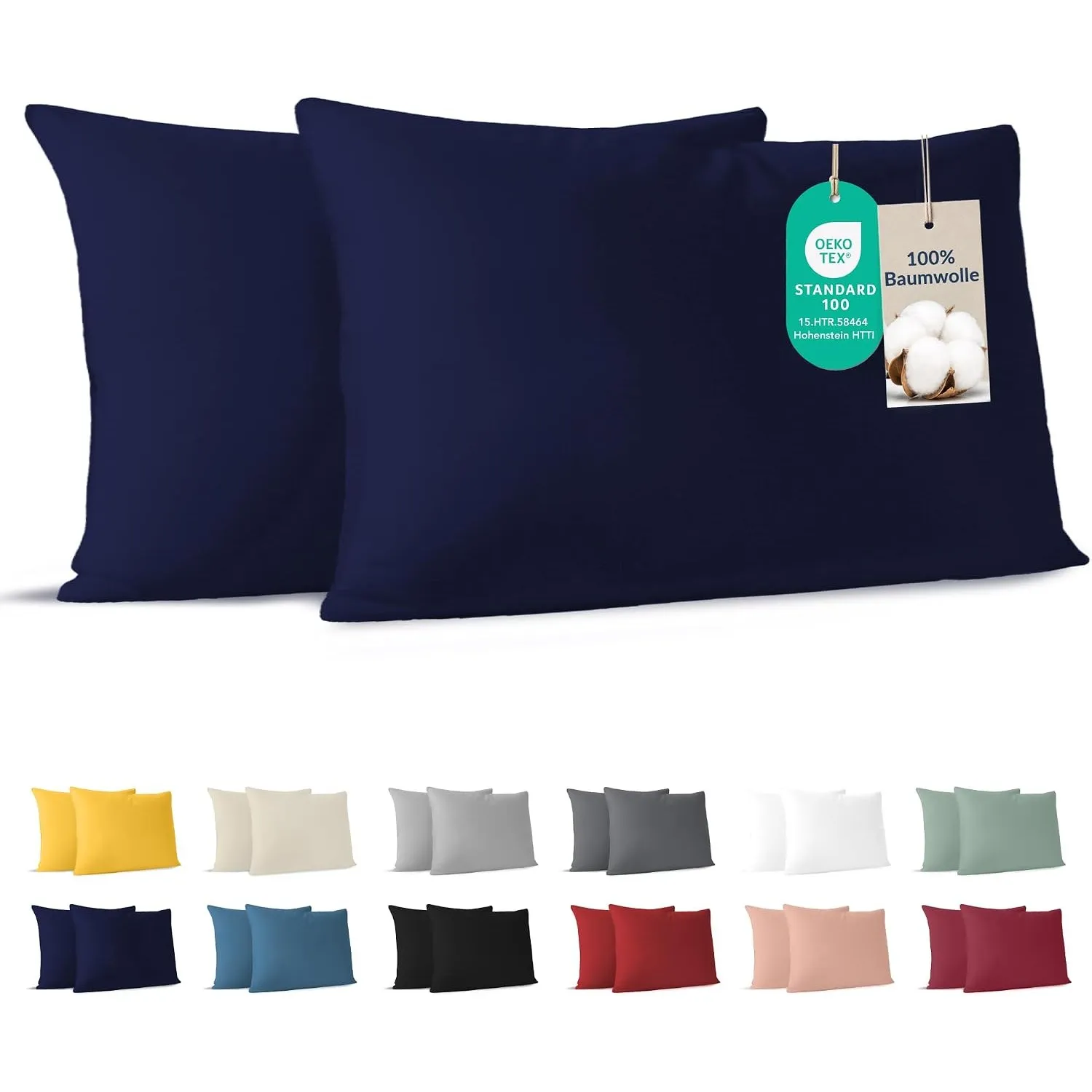 Dreamzie - Kissenbezug 40 x 80cm - 2er Set - 100% Baumwolle - Dunkelblau