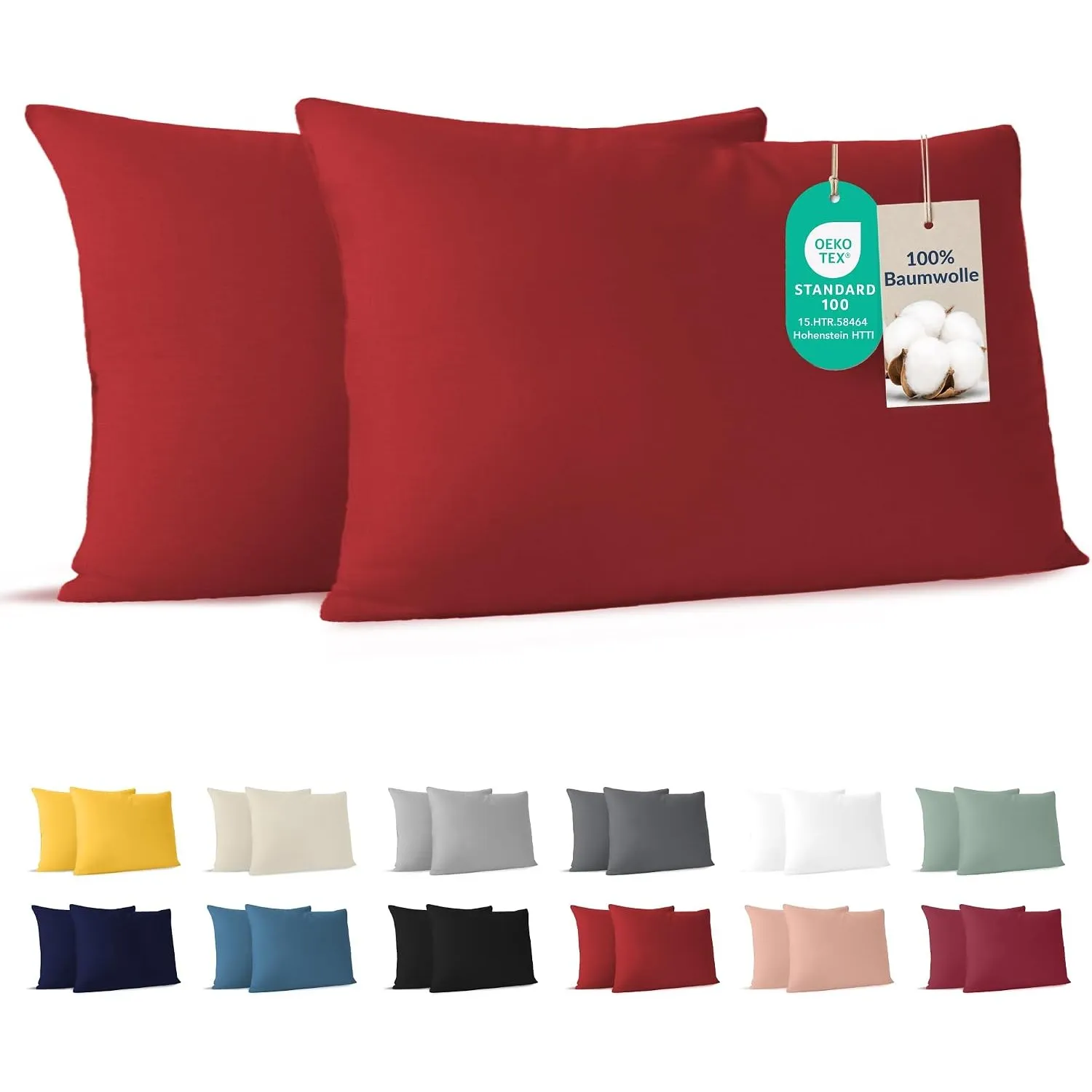 Dreamzie - Kissenbezug 40 x 80cm - 2er Set - 100% Baumwolle - Rot