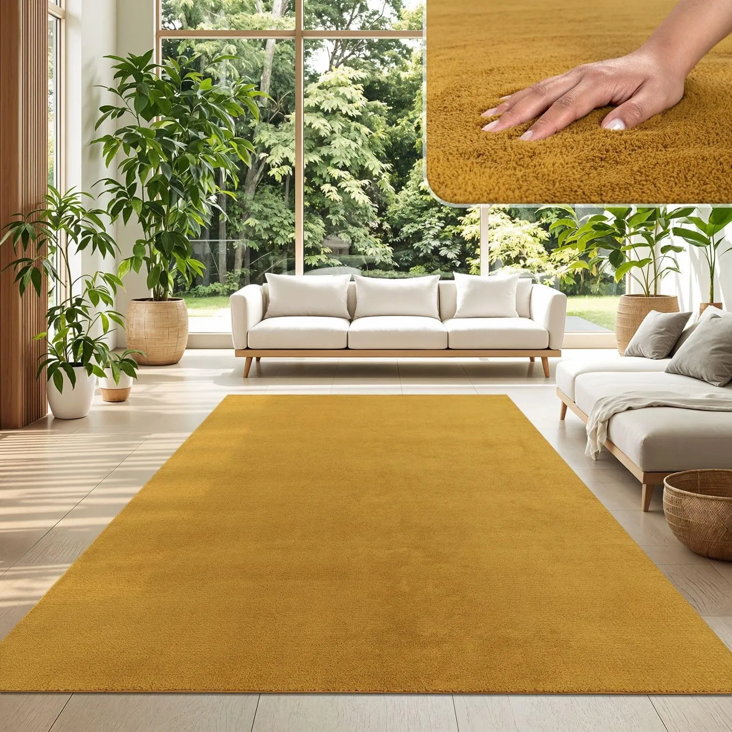 TT Home Teppich Wohnzimmer Gelb 200x280 cm, Waschbar & Kurzflor