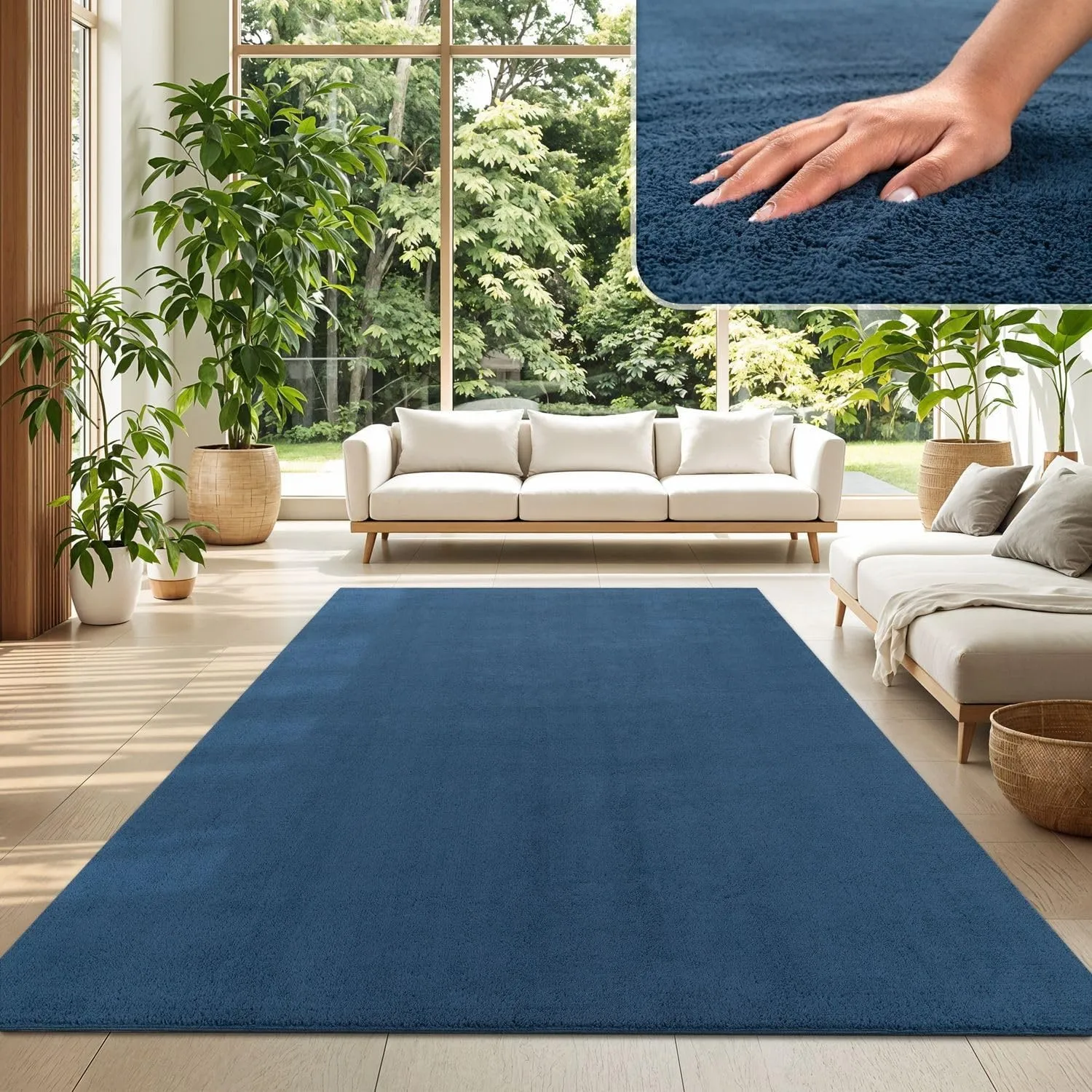 TT Home Teppich Wohnzimmer Blau 140x200 cm, Waschbar & Kurzflor