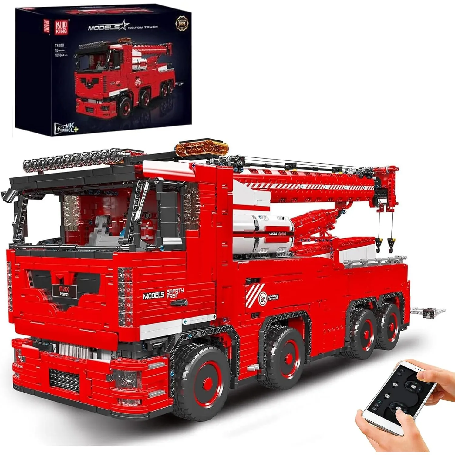 Mould King 19008 Tow Truck dynamische Version von BAU-LKW-Modellbausteinen, 10966PCS Wrecker-Montagesatz Pneumatik Kran…