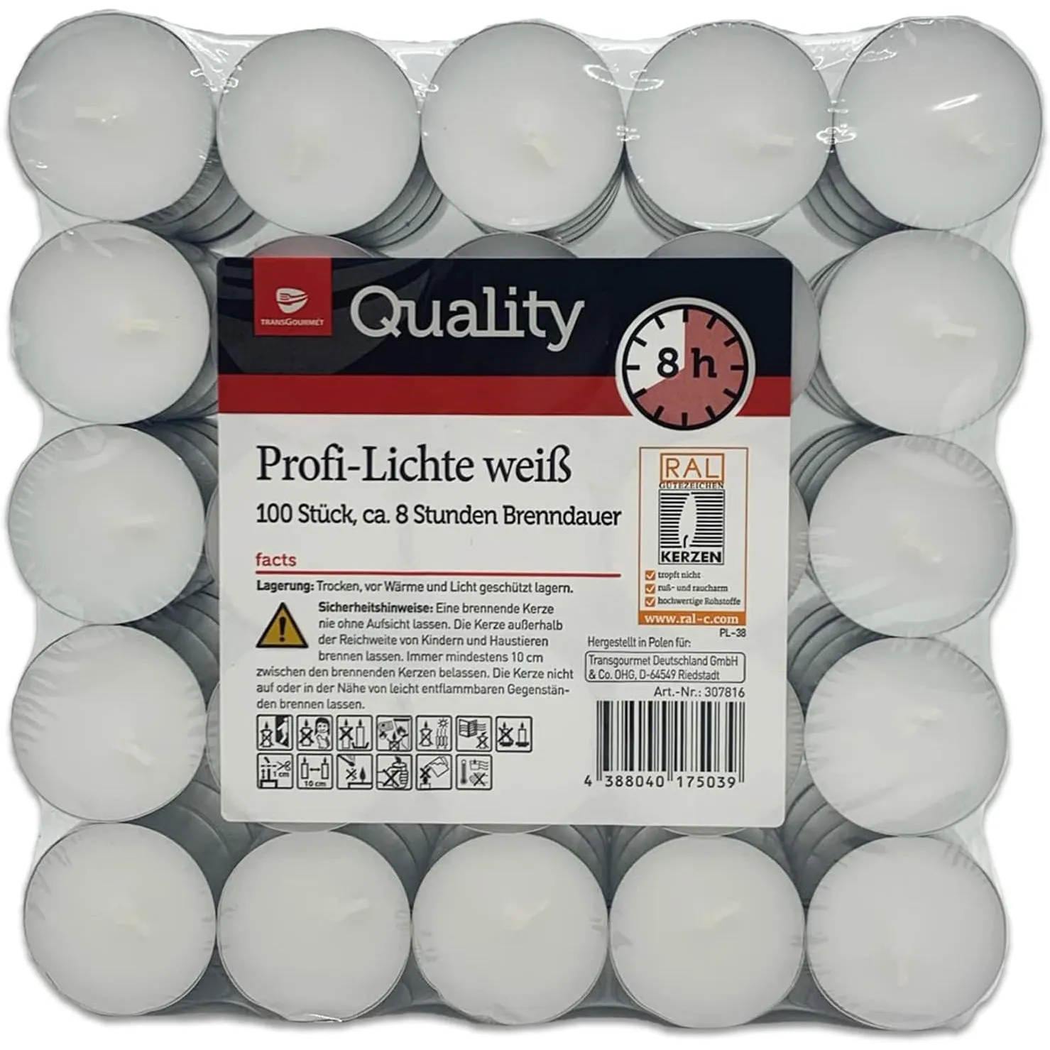 Teelichter weiß ohne Duft Großpackung | 4 Std. | 6 Std. | 8 Std. auch Maxi (8 Std. Teelichter + 1 HL Kauf Notizblock, 8…