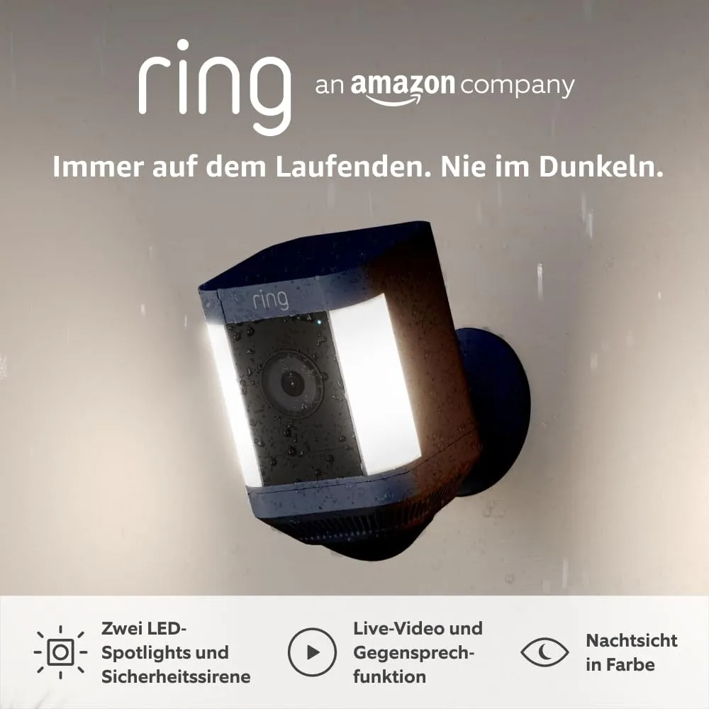 Ring Spotlight Kamera Plus Akku (Spotlight Cam Plus) | Überwachungskamera aussen mit WLAN, HD-Video, LED-Strahler, Nach…