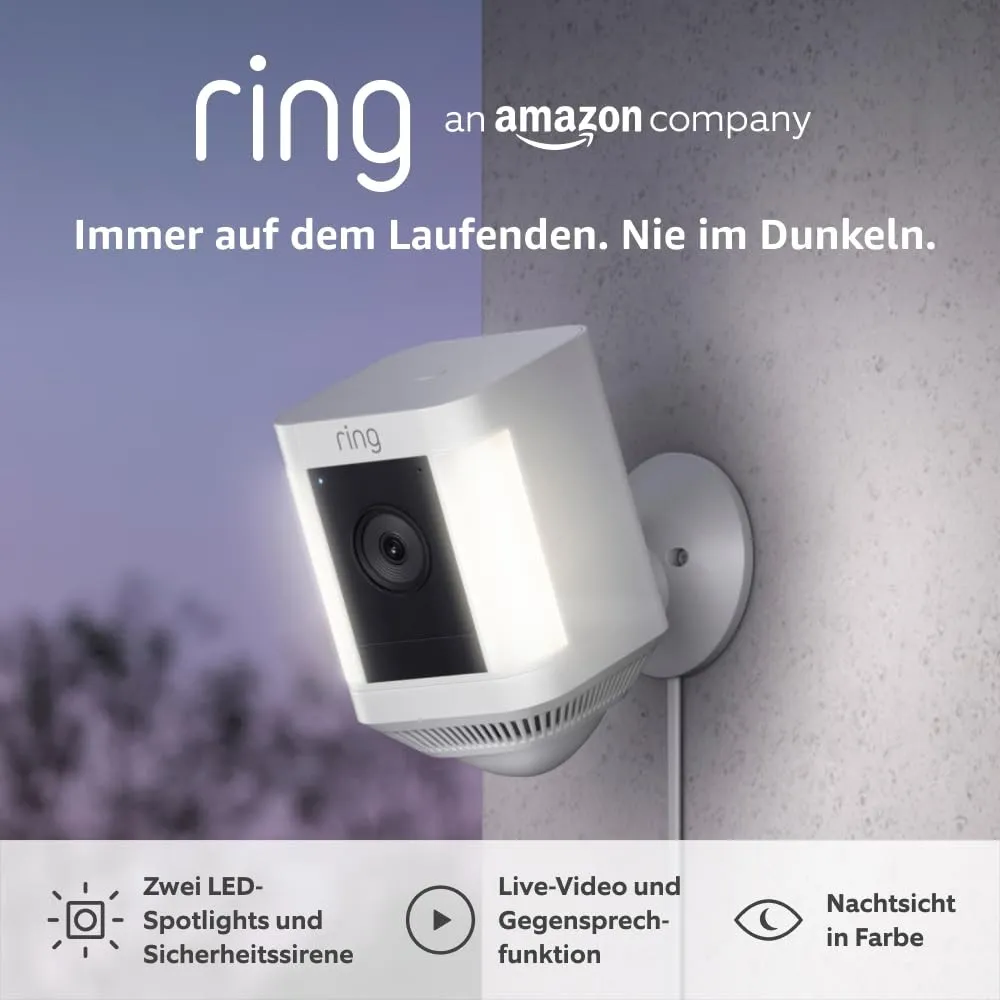 Ring Spotlight Kamera Plus Netzstecker (Spotlight Cam Plus) | Überwachungskamera aussen mit WLAN, HD-Video, LED-Strahle…
