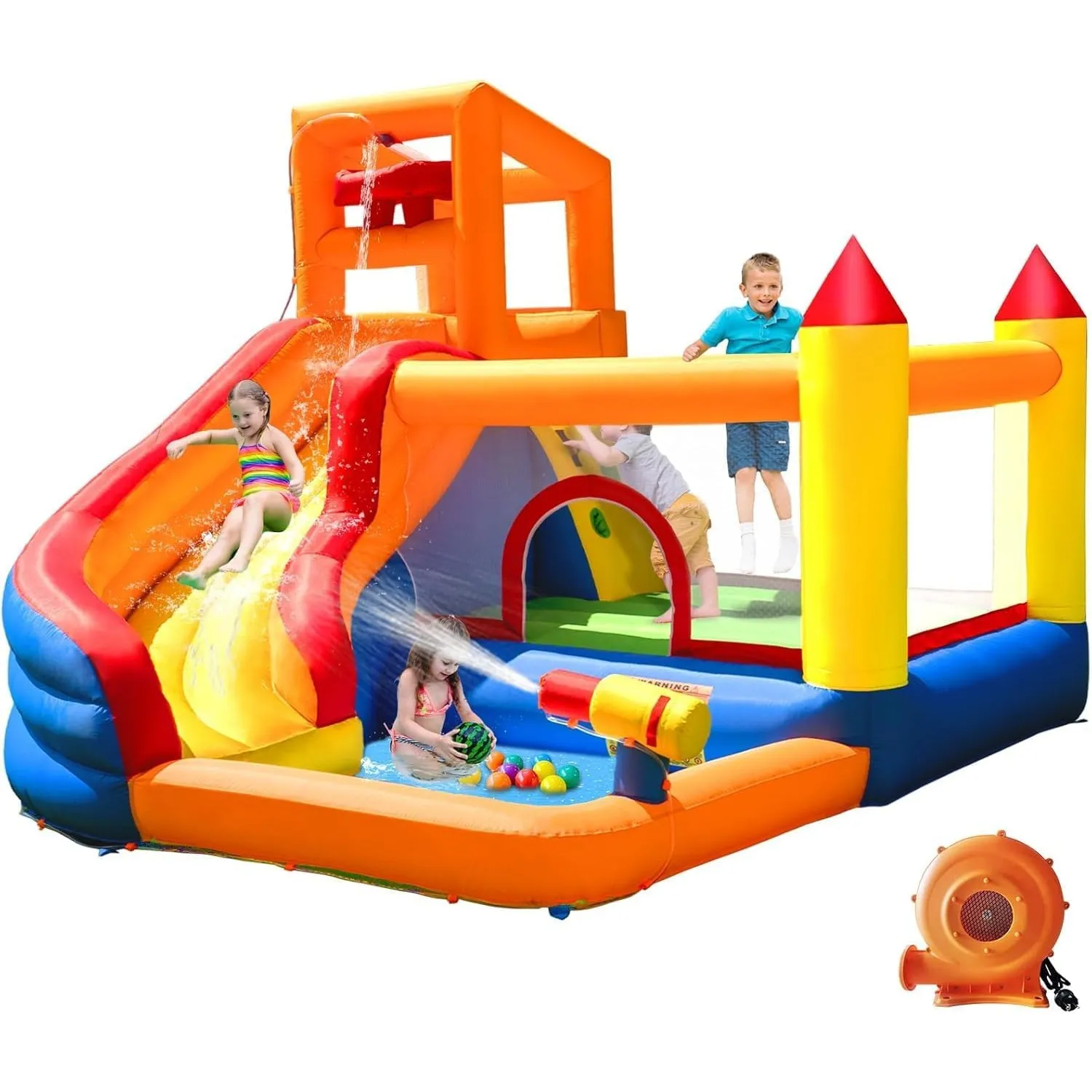 Ballsea Große Hüpfburg mit Gebläse, Trocken-/Wasserrutsche, geeignet für Kinder von 3 bis 10 Jahren, Children's Bouncy …