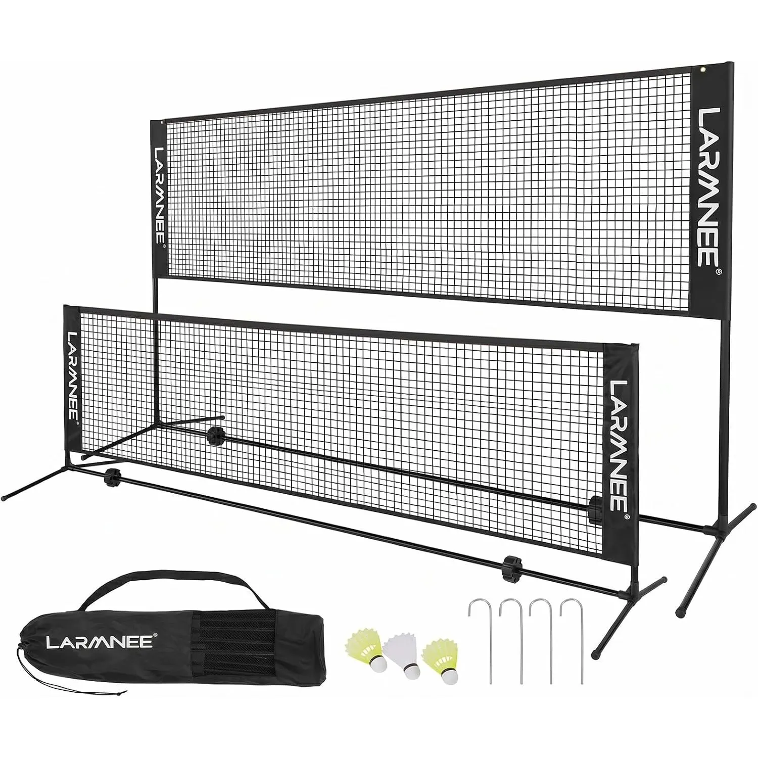 LARMNEE Badmintonnetz, Volleyballnetz, Federballnetz, 3-Fach-Höhenverstellbar 107/120/155cm, Tragbares Set für Tennis, …