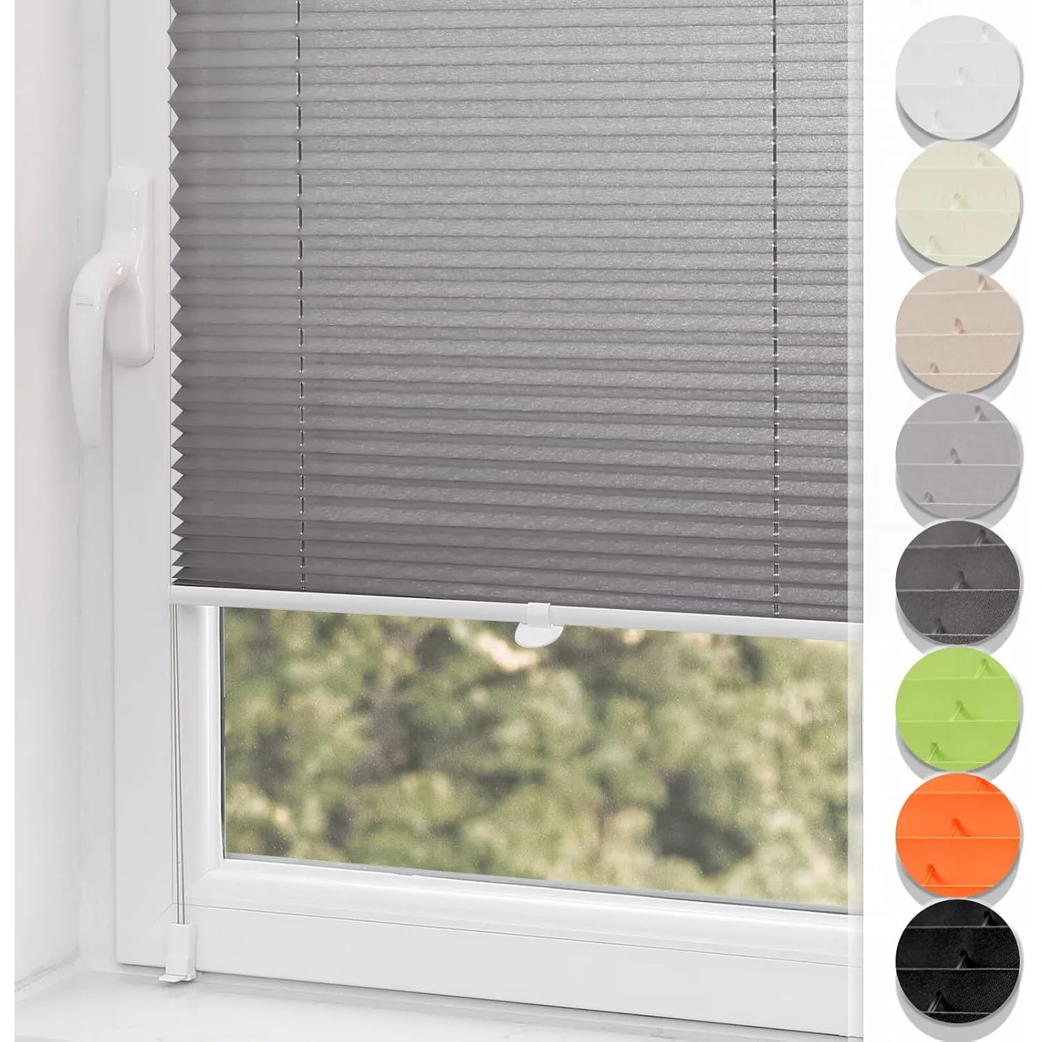 Buseu Plissee Klemmfix 65x180cm(BXH) Anthrazit Easyfix Faltrollo ohne Bohren Lichtdurchlässig Rollos für Fenster & Tür