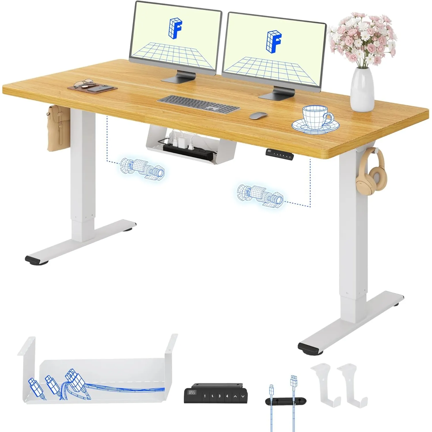FLEXISPOT Höhenverstellbarer Schreibtisch elektrisch, Doppelmotor 160x80 cm