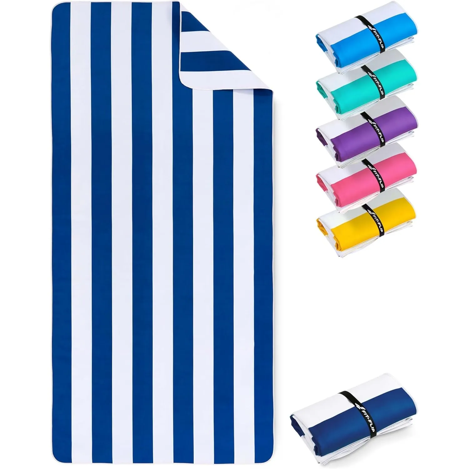 Fit-Flip Strandtuch XXL Mikrofaser leicht und schnelltrocknend | Marineblau-Weiß gestreift 160x90cm, Strandhandtuch, 10…