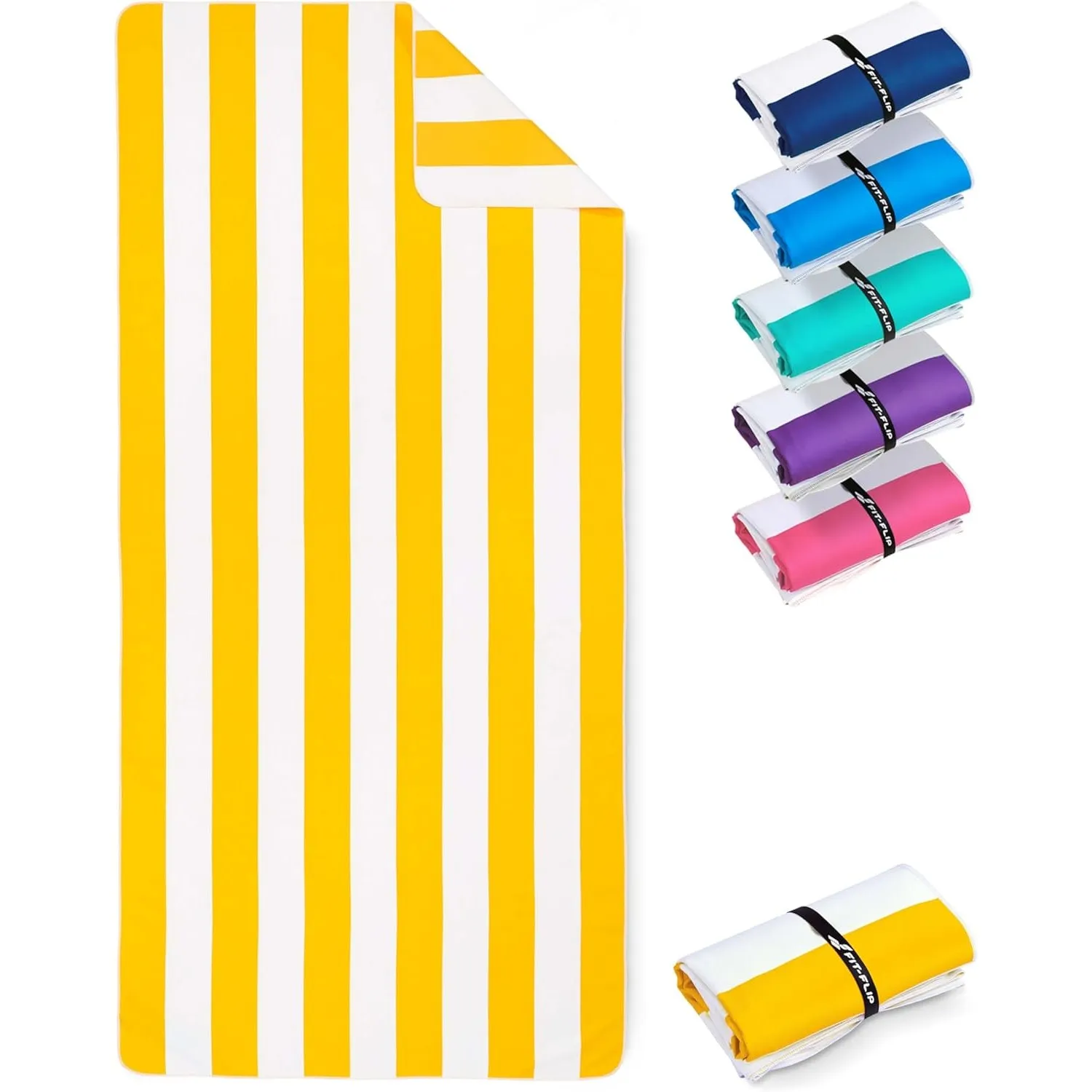 Fit-Flip Strandtuch XXL Mikrofaser leicht und schnelltrocknend | Zitronengelb-Weiß gestreift 200x90cm, Strandhandtuch, …