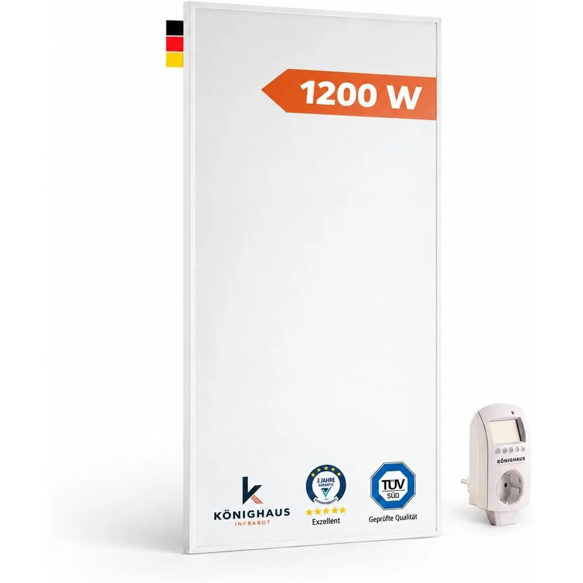 Könighaus Infrarotheizung - 1200 Watt + 5 Jahre Herstellergarantie ✓ Doppelter Überhitzungsschutz ✓ Für Wandmontage ✓ i…