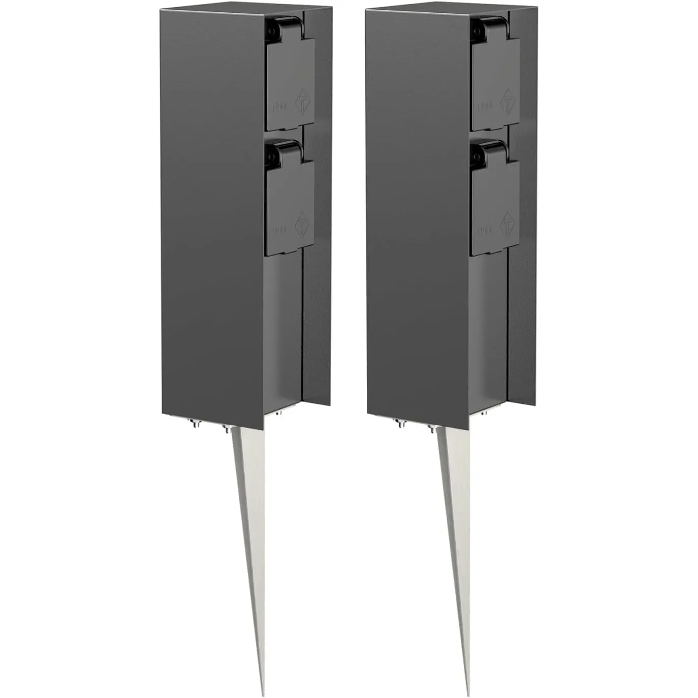 ledscom.de 2X Garten-Steckdosen-Säule POMI mit Erdspieß für außen, IP44, 2-Fach, anthrazit, eckig, 23cm