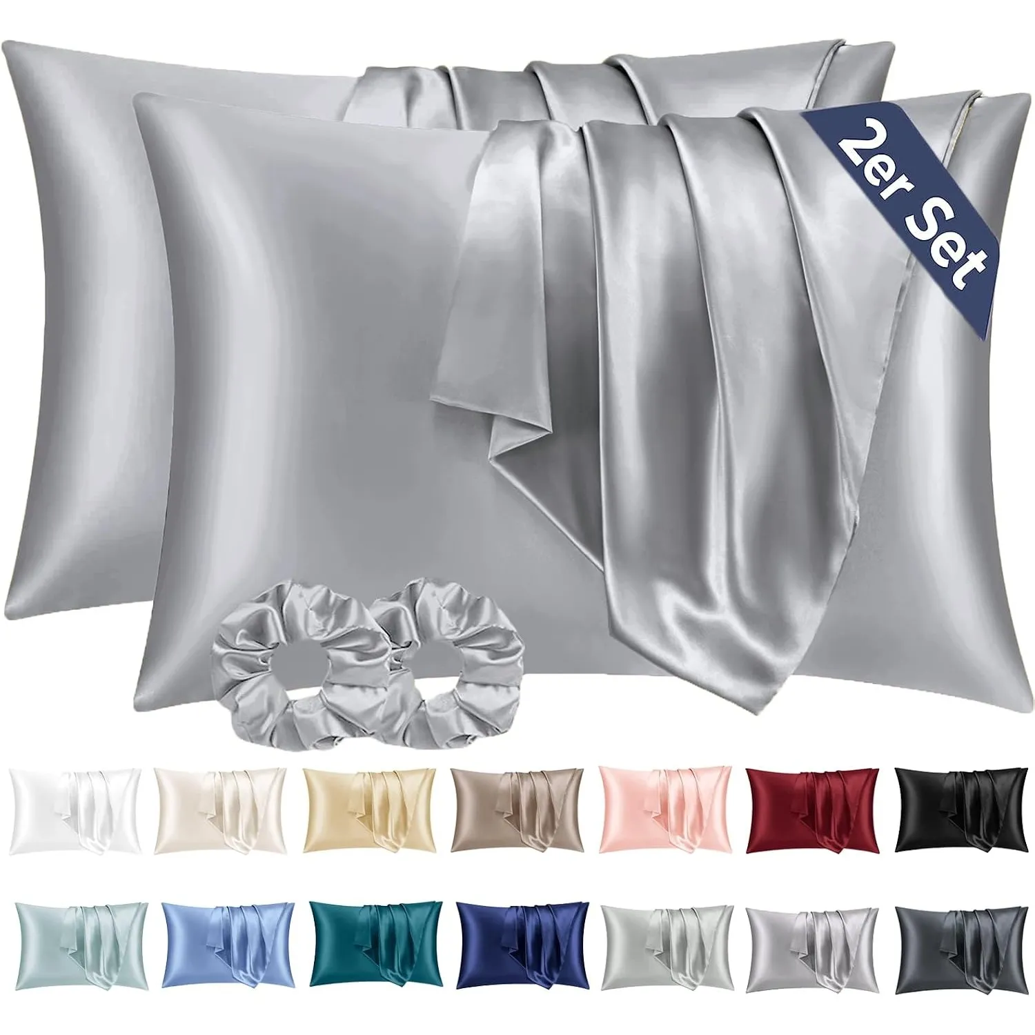 Vielit Satin Kissenbezug 40x80 2pc, wie EIN Seidenkissenbezug Grau