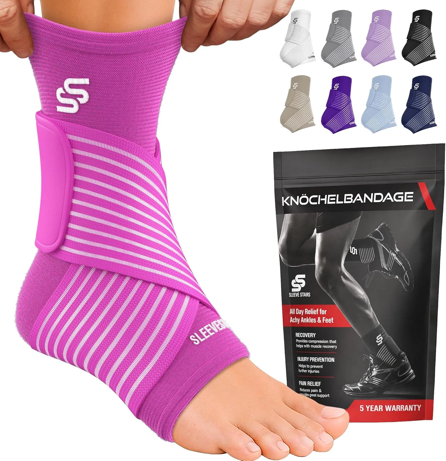 Sleeve Stars Ankle Brace - Adjustable Sports Compression Bandage with Straps for Running, Training & Everyday - Ankle B…