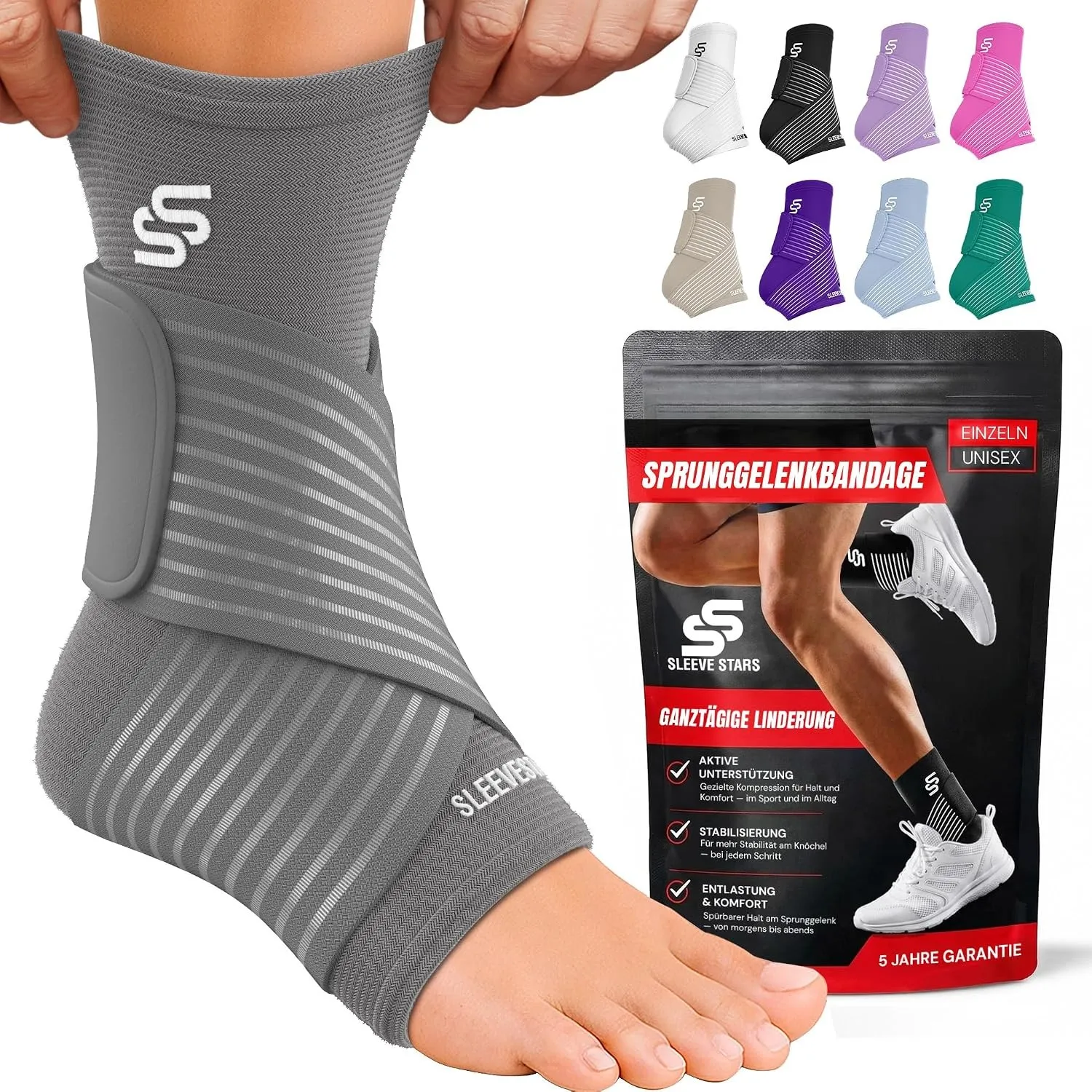 Bandage Sprunggelenk & Fußbandage | Sehnenentzündung Entlastung | grau