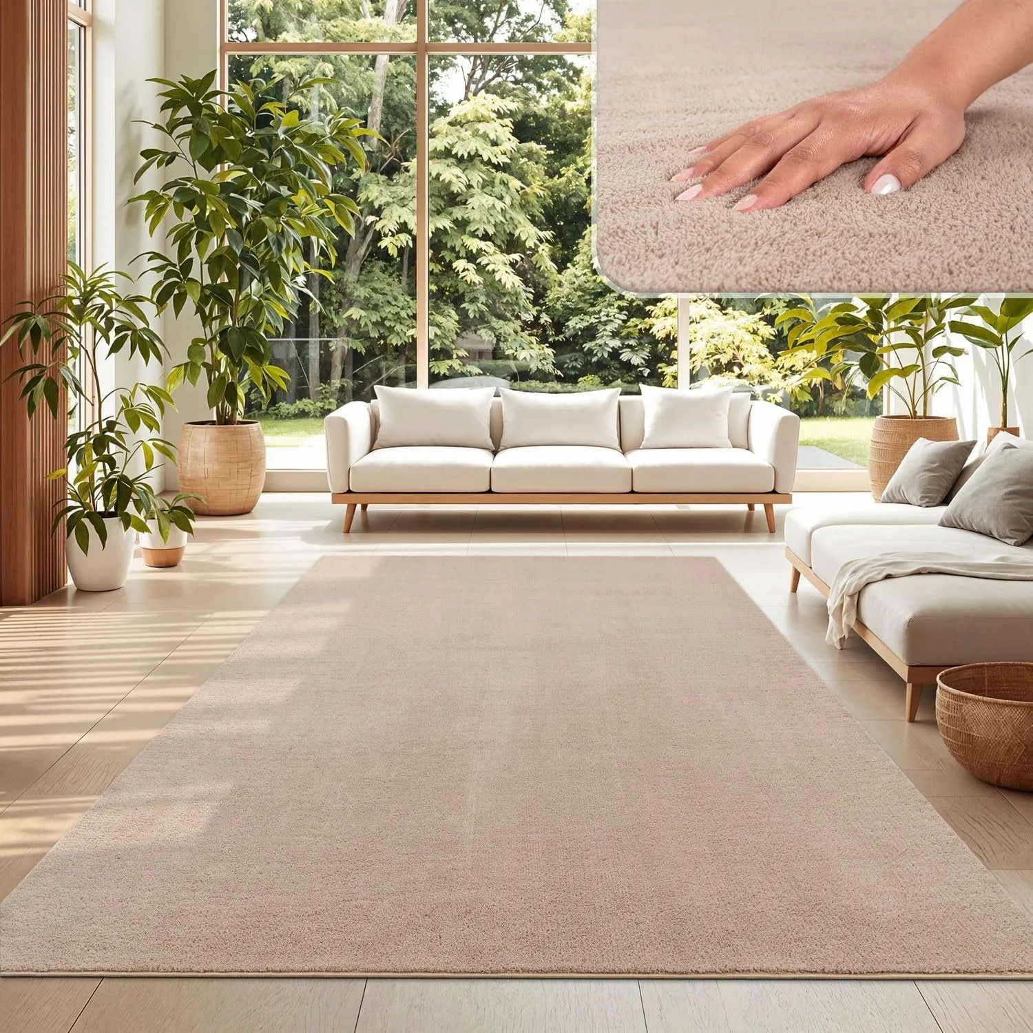 TT Home Teppich Wohnzimmer Beige 240x340 cm, Waschbar & Kurzflor
