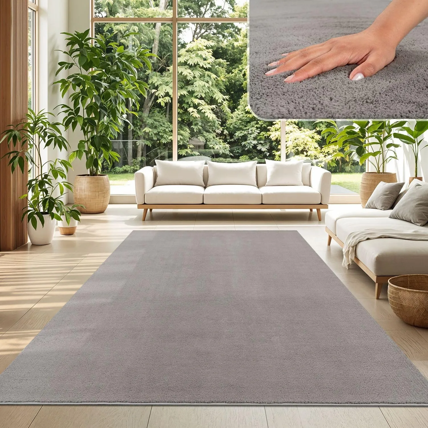 TT Home Teppich Wohnzimmer Grau 120x160 cm, Waschbar & Kurzflor
