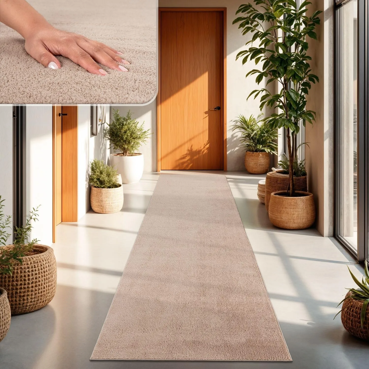 TT Home Teppich Wohnzimmer Beige 80x150 cm, Waschbar & Kurzflor