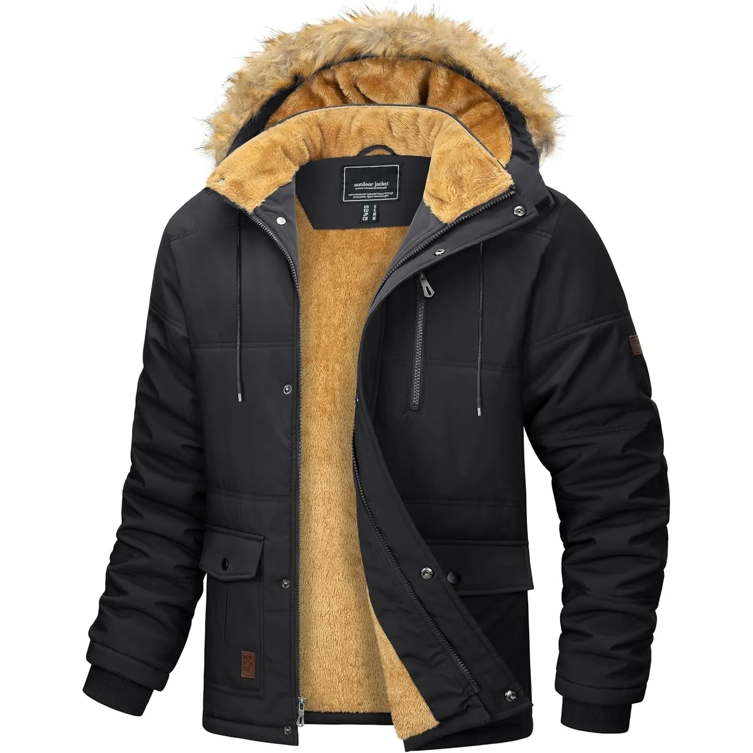 MAGCOMSEN Herren Winterjacke Warm Gefüttert Jacke mit Abnehmbarer Kapuze