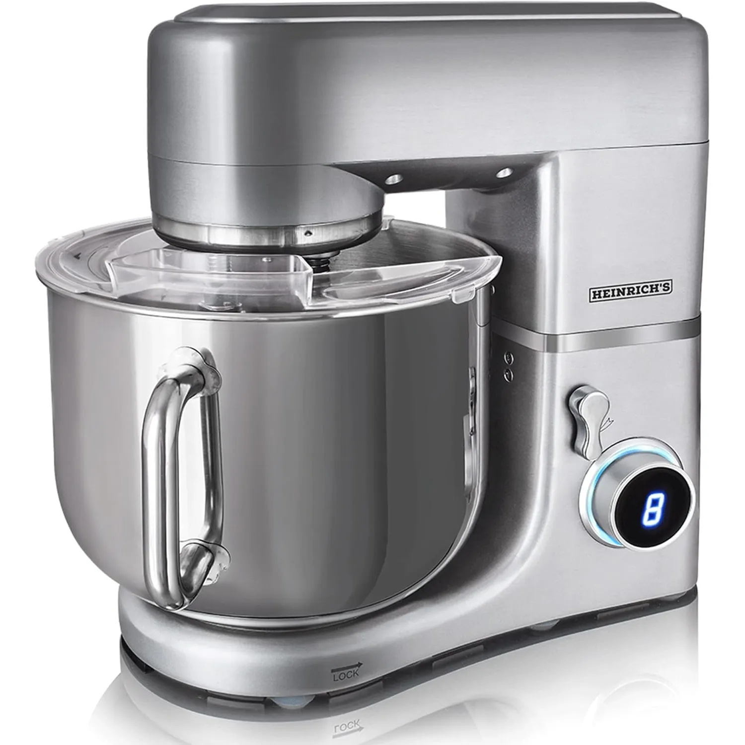 HEINRICHS Küchenmaschine Knetmaschine Edelstahl Schüssel 1800W leistungsstark patentierte Knethaken,8-Stufen LCD-Anzeig…
