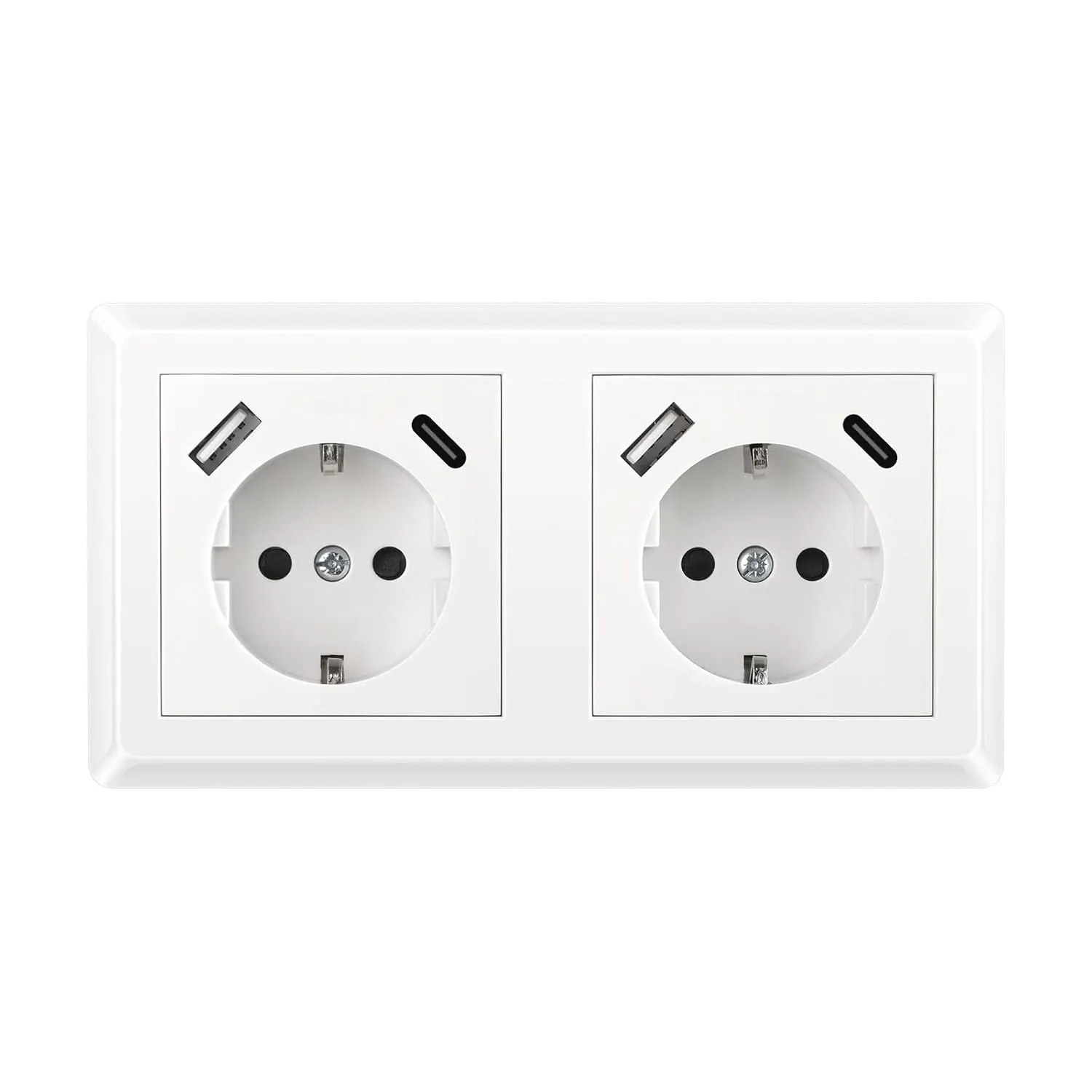 Doppelsteckdose mit 2 USB Ladegerät und 2 Typ C, Schuko USB Steckdose Unterputz System 55 Reinweiß Glänzend Passt in St…
