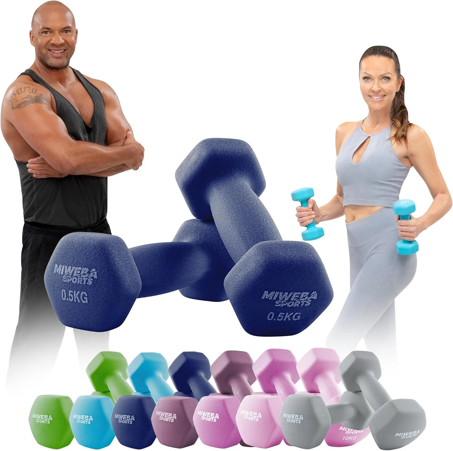 Miweba Sports Neopren Hantelset NKH100 | 𝐏𝐫𝐨𝐟𝐢 Hanteln - 0.5-10.0 Kg - Hexagon Hanteln Set - Kurzhanteln - Kurzhantel S…