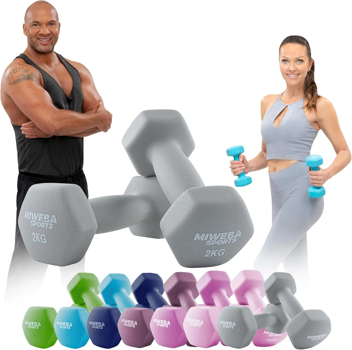 Miweba Sports Neopren Hantelset NKH100 | 𝐏𝐫𝐨𝐟𝐢 Hanteln - 0.5-10.0 Kg - Hexagon Hanteln Set - Kurzhanteln - Kurzhantel S…