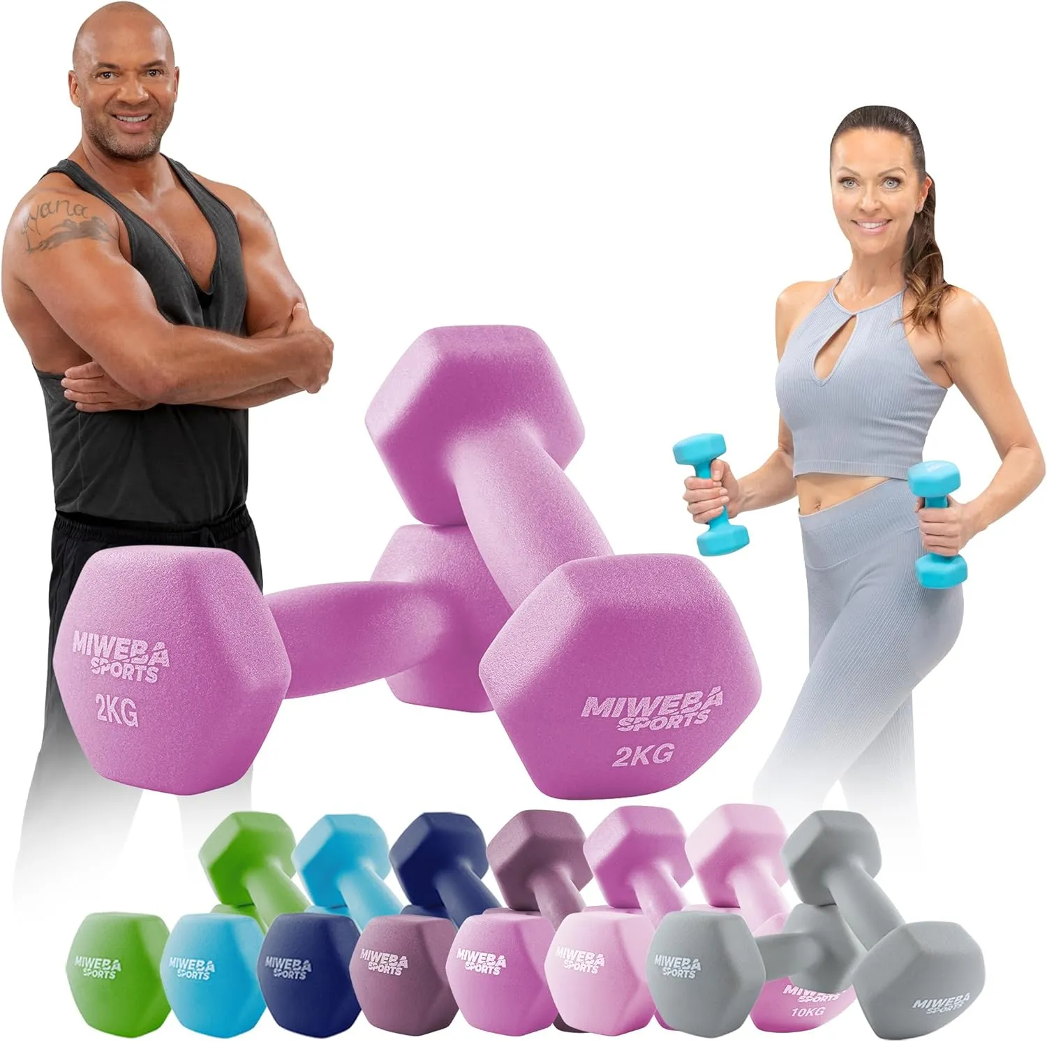 Miweba Sports Neopren Hantelset NKH100 | 𝐏𝐫𝐨𝐟𝐢 Hanteln - 0.5-10.0 Kg - Hexagon Hanteln Set - Kurzhanteln - Kurzhantel S…