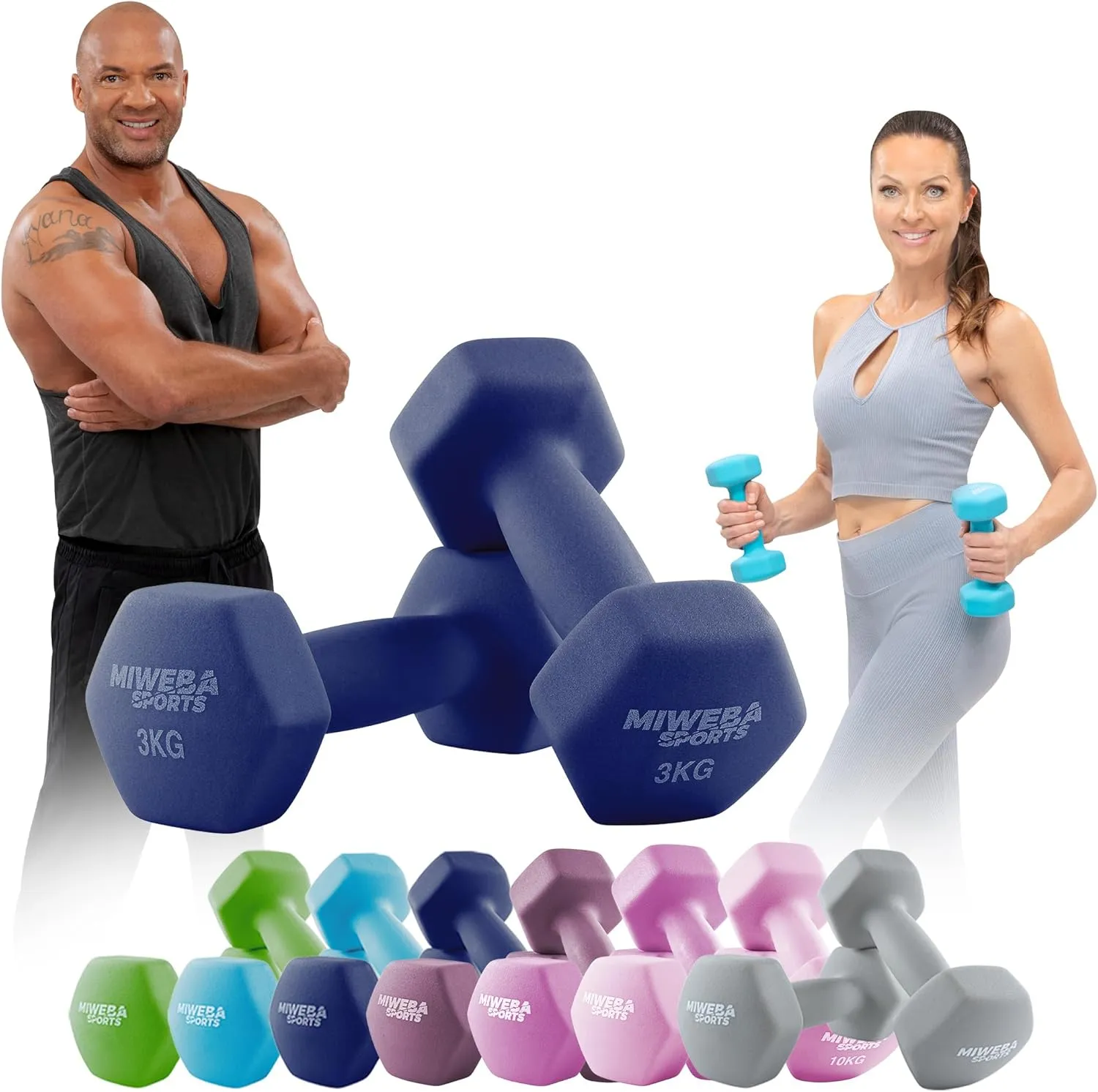 Miweba Sports Neopren Hantelset NKH100 | 𝐏𝐫𝐨𝐟𝐢 Hanteln - 0.5-10.0 Kg - Hexagon Hanteln Set - Kurzhanteln - Kurzhantel S…