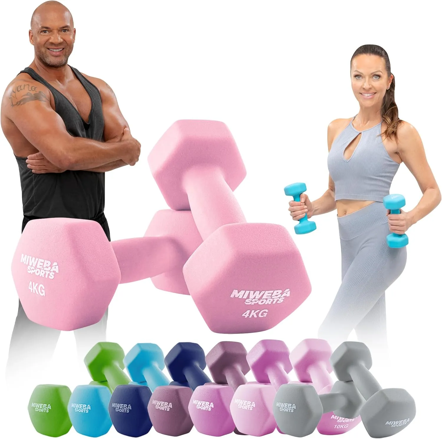 Miweba Sports Neopren Hantelset NKH100 | 𝐏𝐫𝐨𝐟𝐢 Hanteln - 0.5-10.0 Kg - Hexagon Hanteln Set - Kurzhanteln - Kurzhantel S…