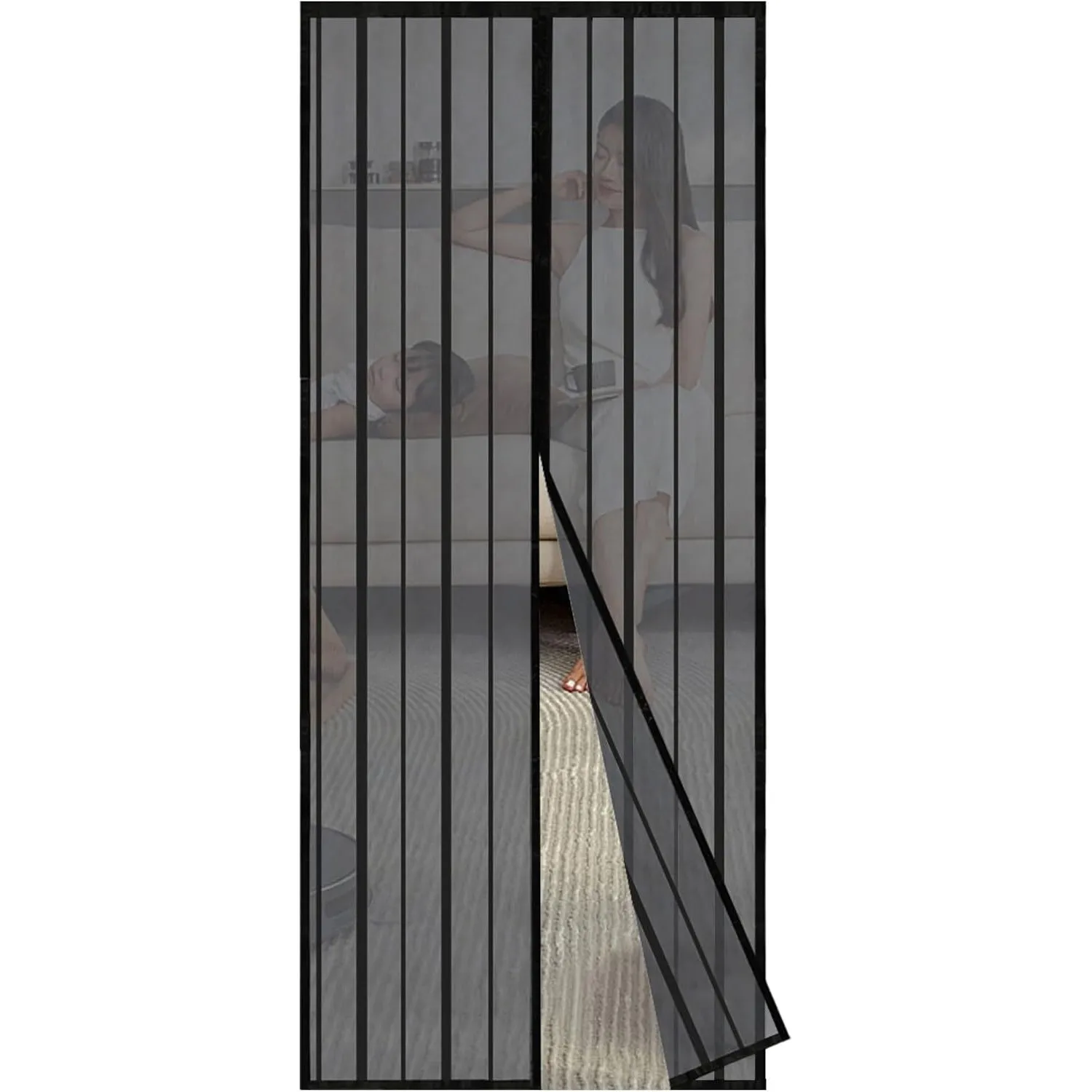 Sekey Magnet Fliegengitter Tür Vorhang für Holz, Eisen, Aluminium Türen und Balkon (90x200 cm, Schwarz)