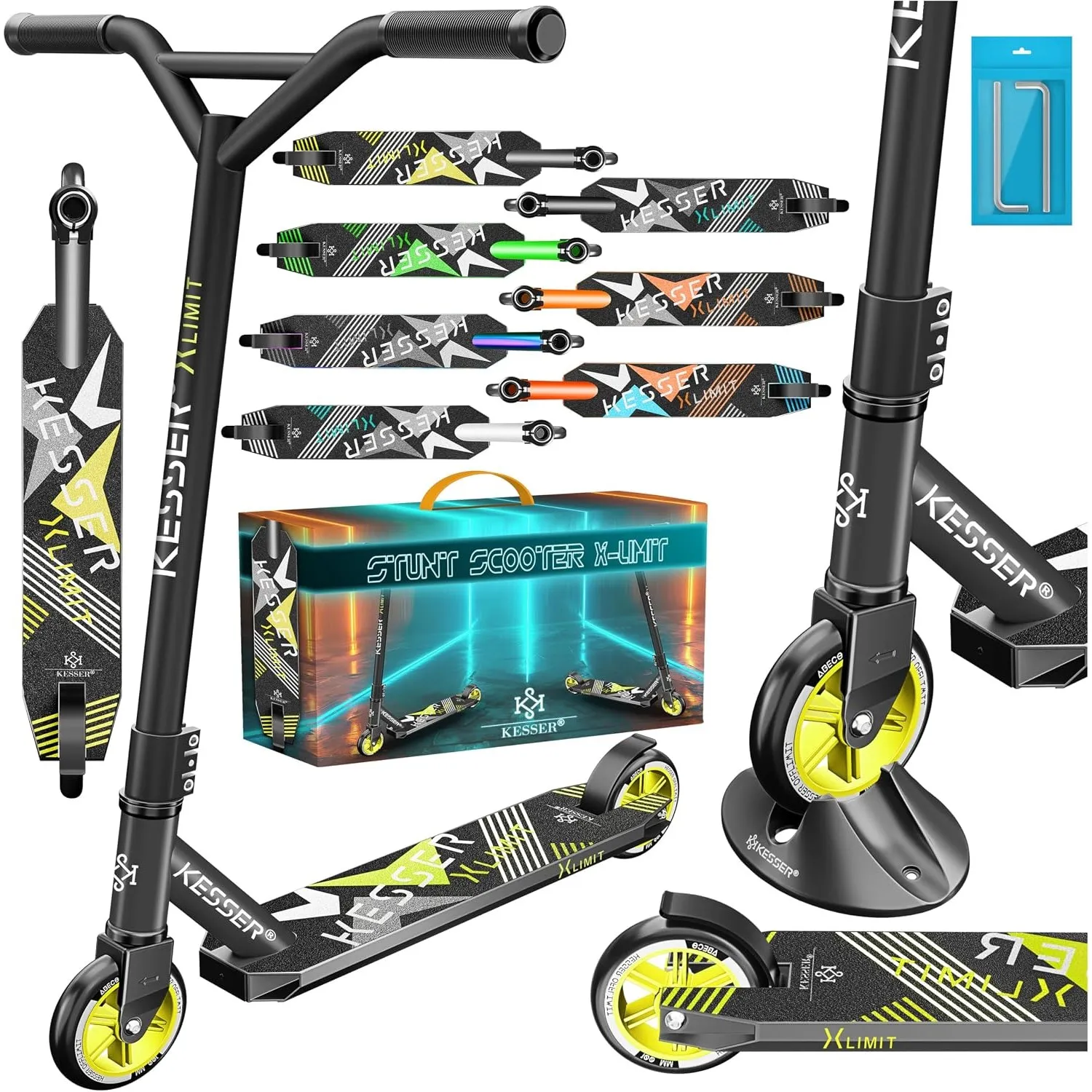 KESSER® Stunt Scooter X-Limit - 360° Lenkung Robuster Funscooter Stuntscooter mit ABEC 9 Kugellagern, 100 mm PU Räder, …