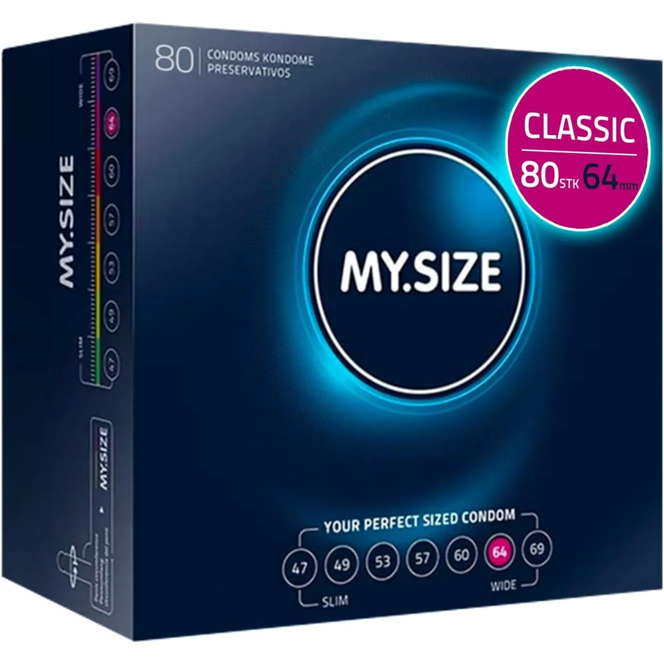 MY.SIZE Classic Kondome Größe 6 | 64 mm breit | 80 Stück Mega-Verpackung | extra dünn | ultradünne | dünnwandige 0,07 mm