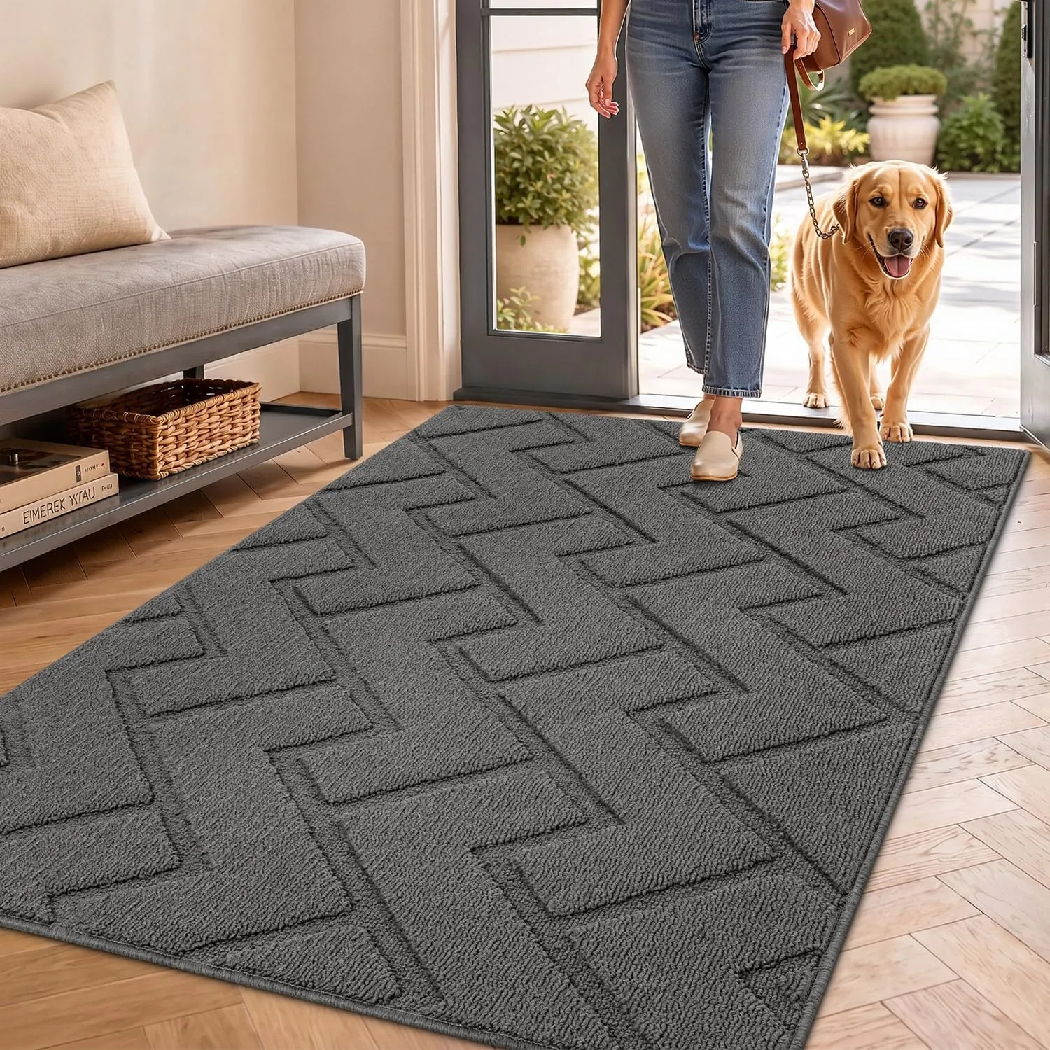 Biscpro Fußmatte Schmutzfangmatte 90x150cm Innen und Außen, Waschbar Fussmatte, Wasserdicht Türmatte, Rutschfester Schm…