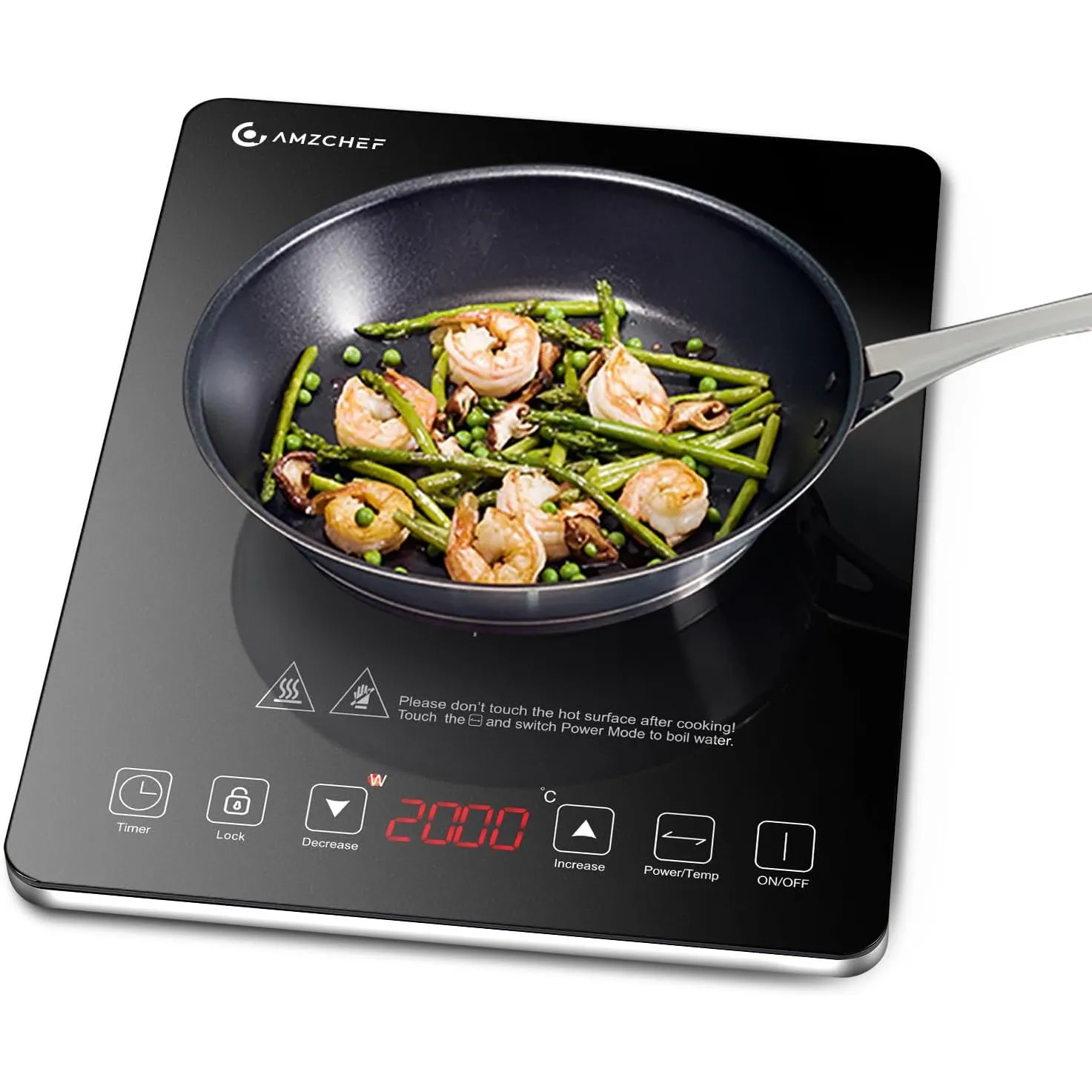 Induktionskochfeld 1 Platte, AMZCHEF Kochplatte Induktion mit ultradünnem Design, 20-Temperaturstufen und 20-Leistungse…