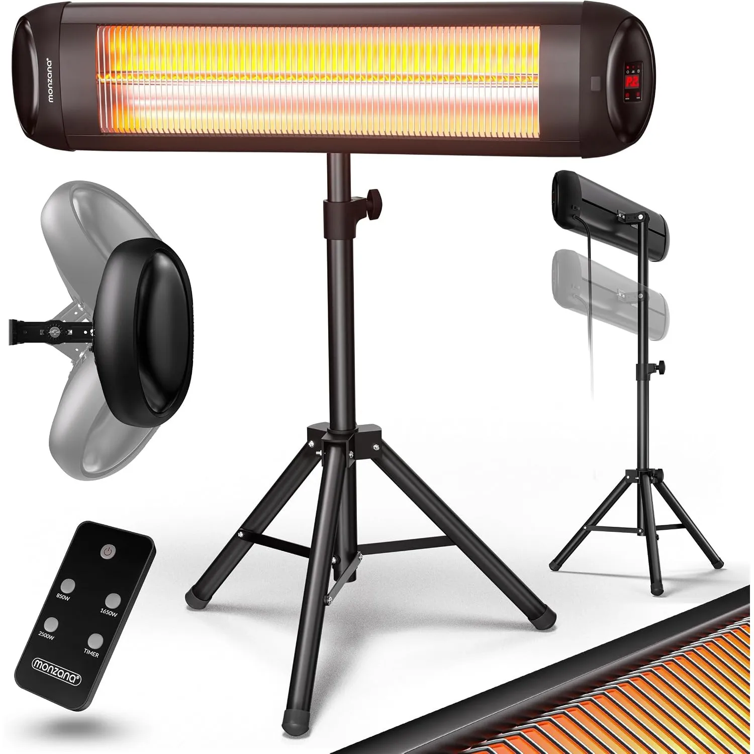 MONZANA® Infrarot Heizstrahler MZH2500 Stativ 110-175cm 2500W 3 Stufen 24h Timer Fernbedienung Wärmestrahler Standheize…