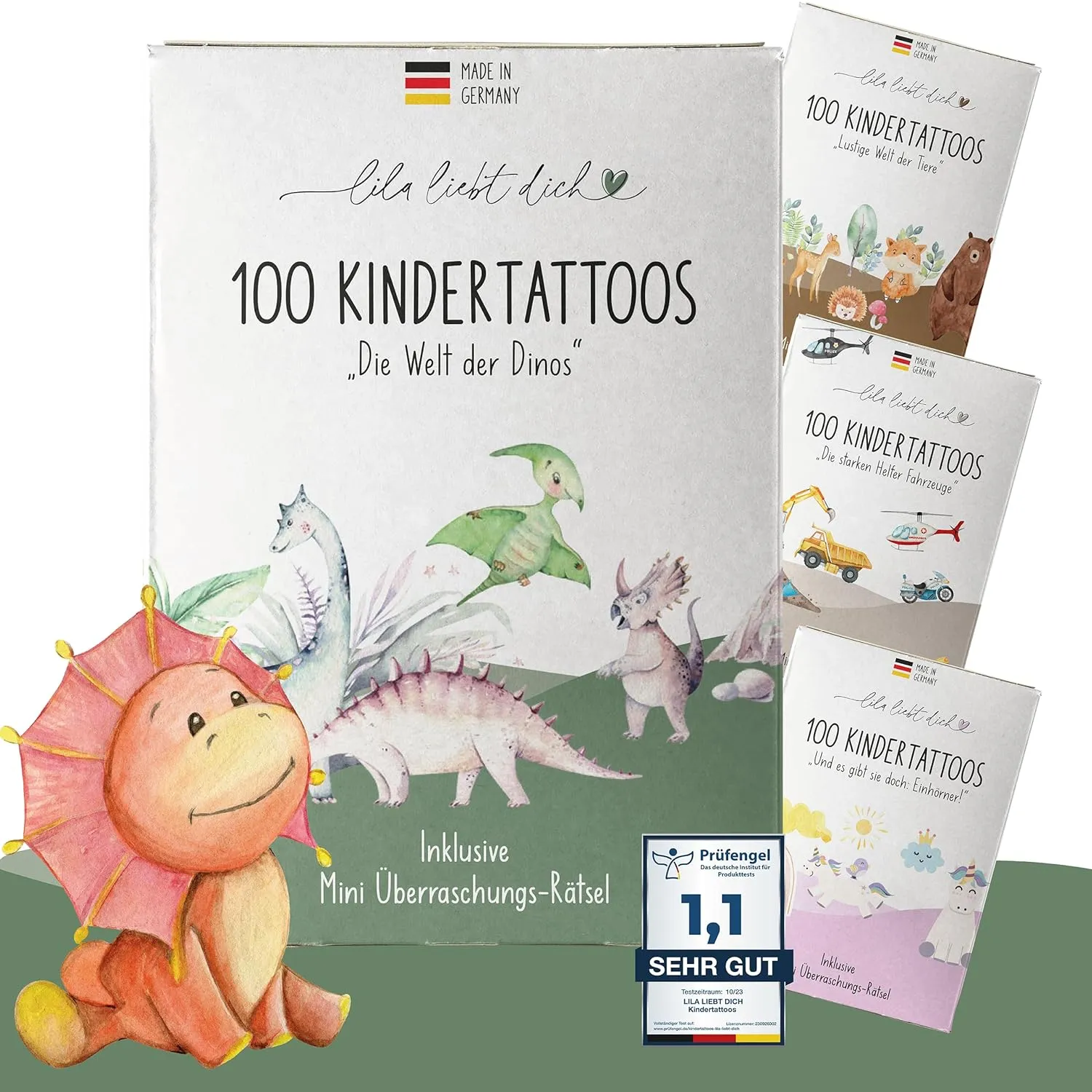 lila liebt dich 100 hautfreundliche und unbedenkliche Dino Kinder Tattoos, Dinosaurier, Kindertattoos zum Aufkleben // …