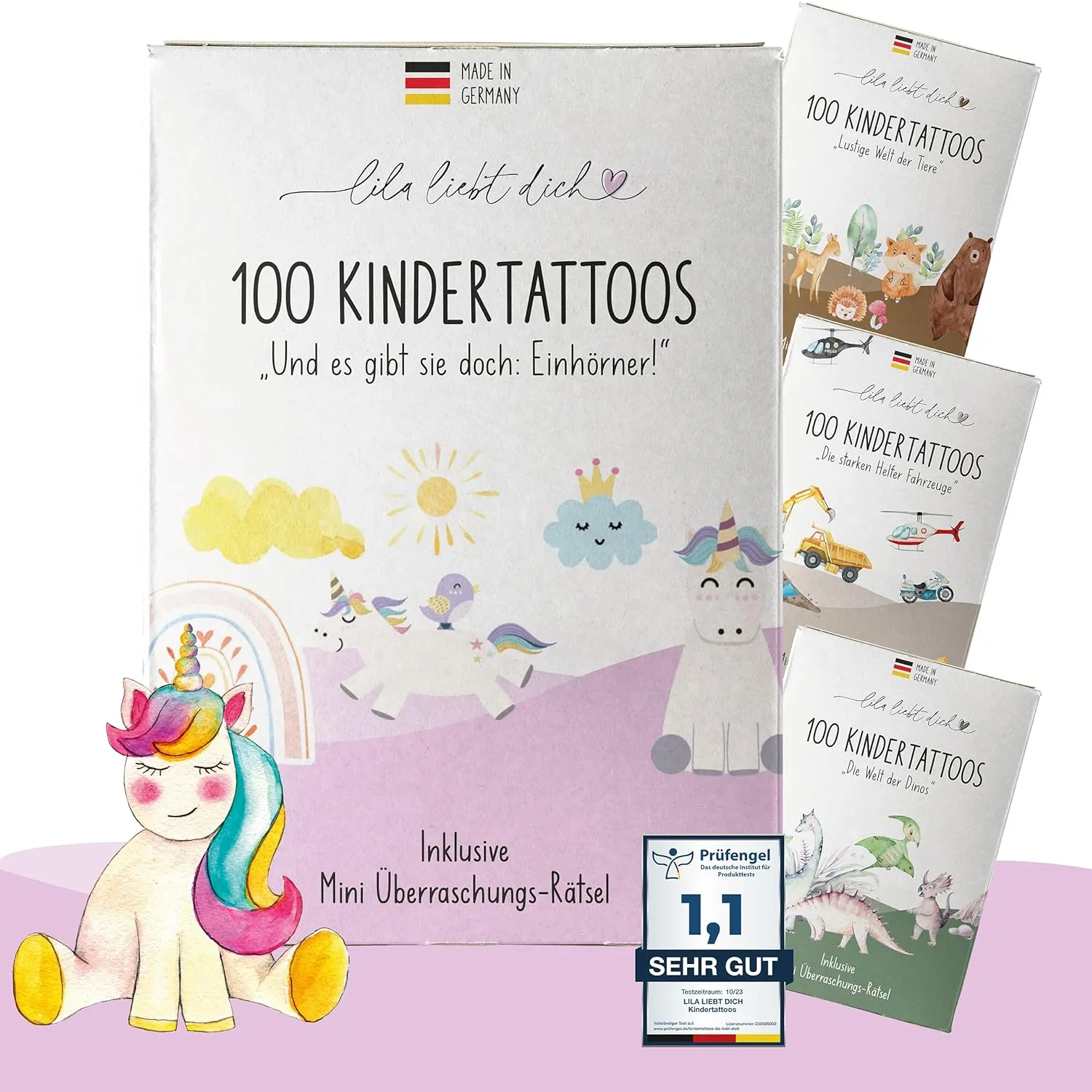 lila liebt dich® 100 angesagte Tattoo Kinder Motive mit Einhorn & Regenbogen // Kindertattoos hautfreundlich & getestet…