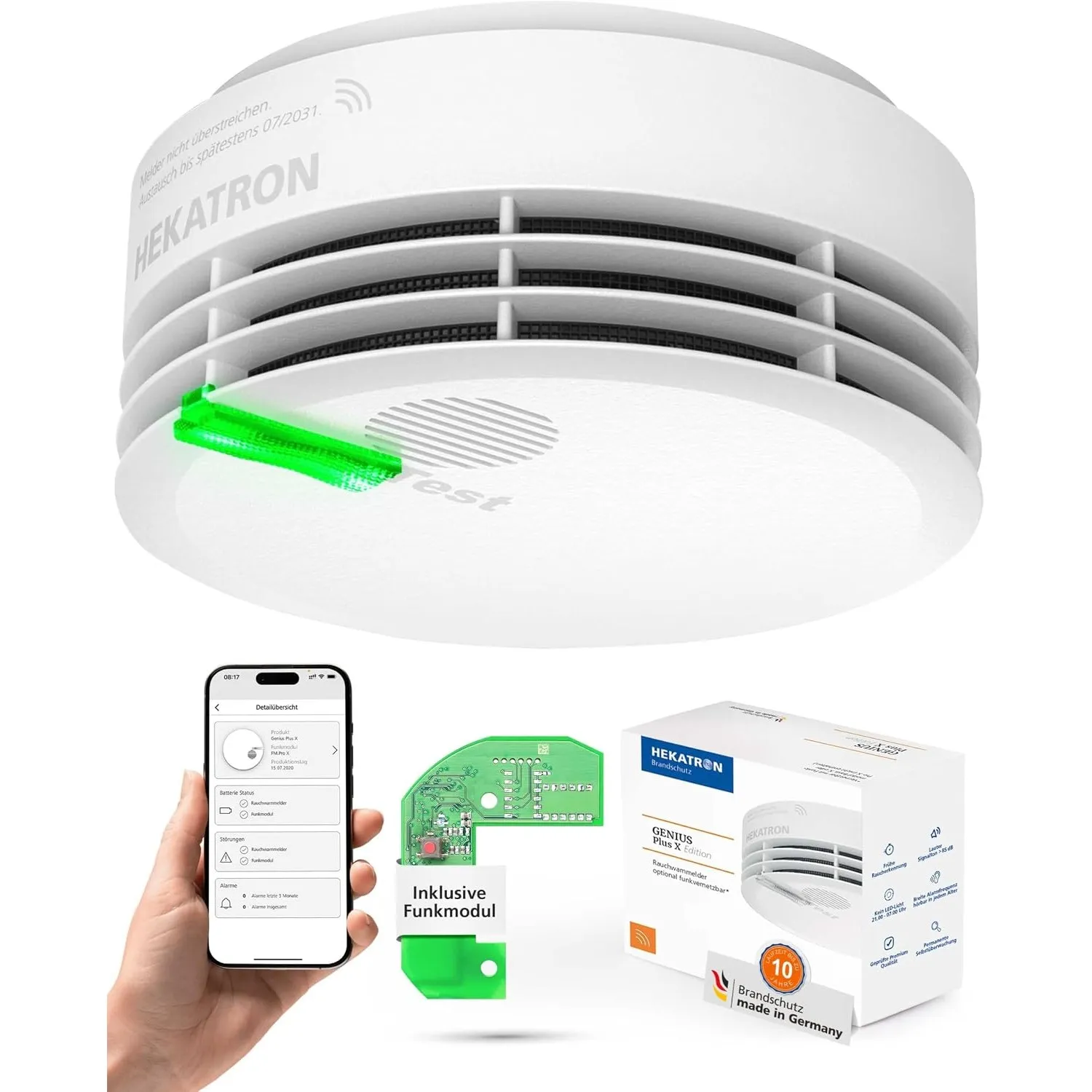 Hekatron Genius Plus X Funk-Rauchmelder inkl. FM, Made in Germany, 1 Stück