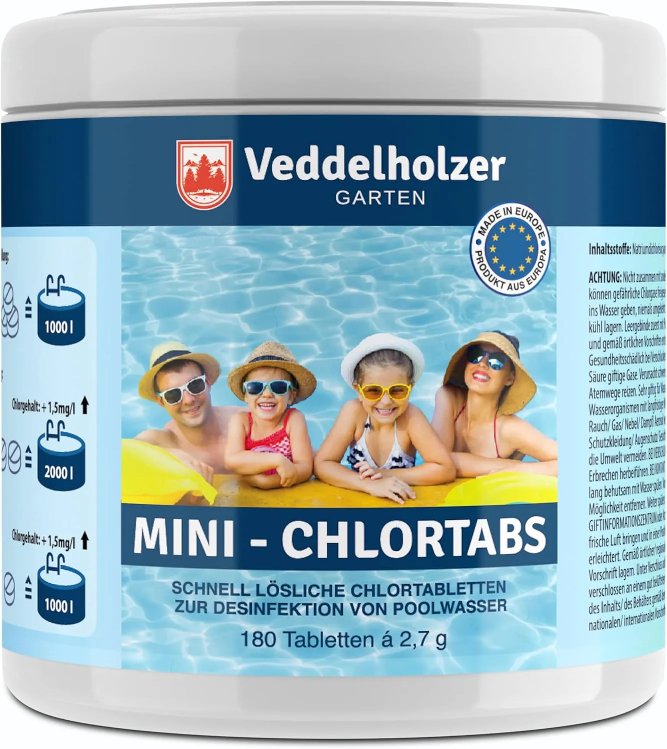 Veddelholzer 180 Mini Chlorine Tablets Quick Dissolve Chlorine Tablets for Pool, Above Ground Pool, Paddling Pool, Gard…