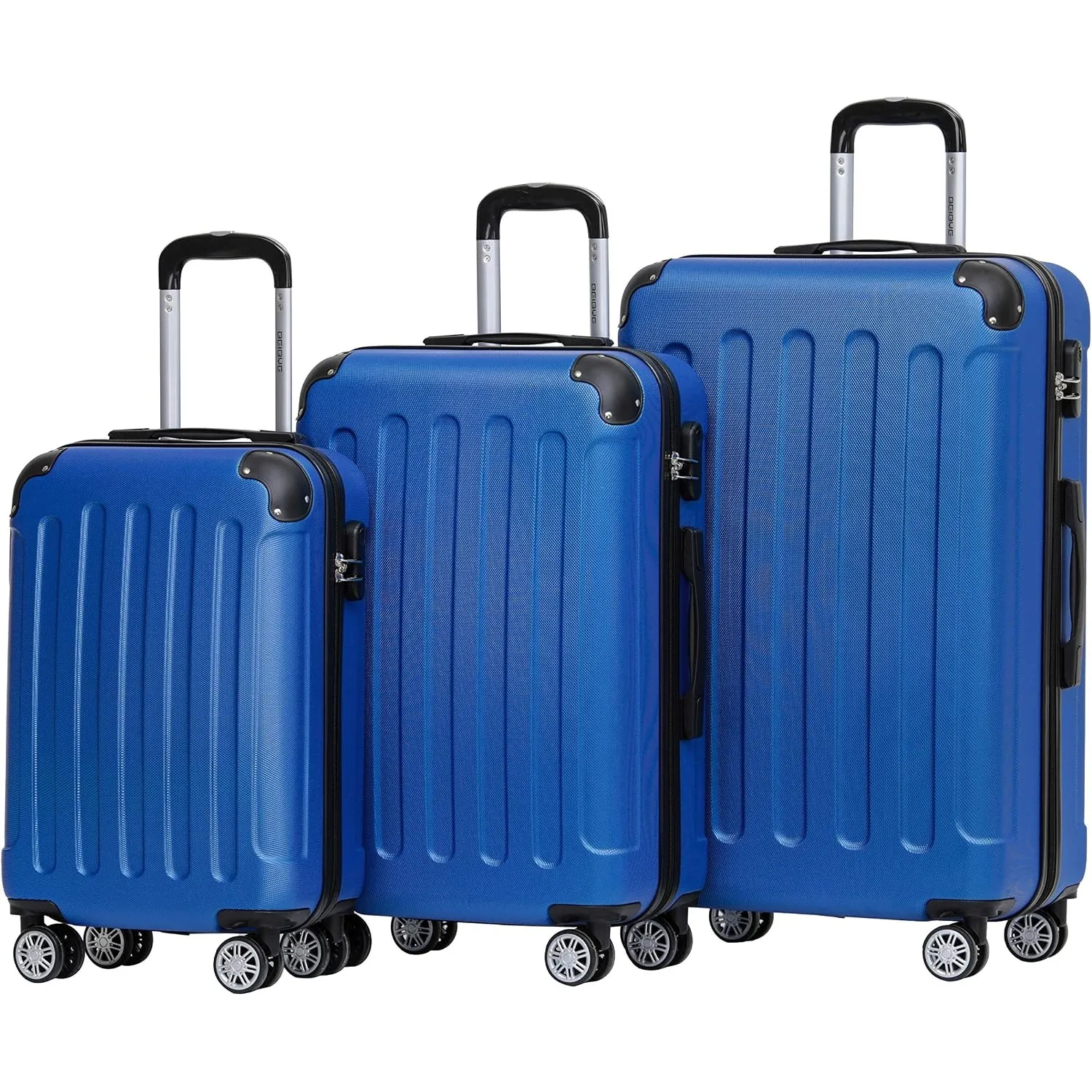 BEIBYE Zwillingsrollen Hardcase Reisekoffer Koffer Trolleys Hartschale in XL-L-M in 20 Farben (Diamondblau, Kofferset)