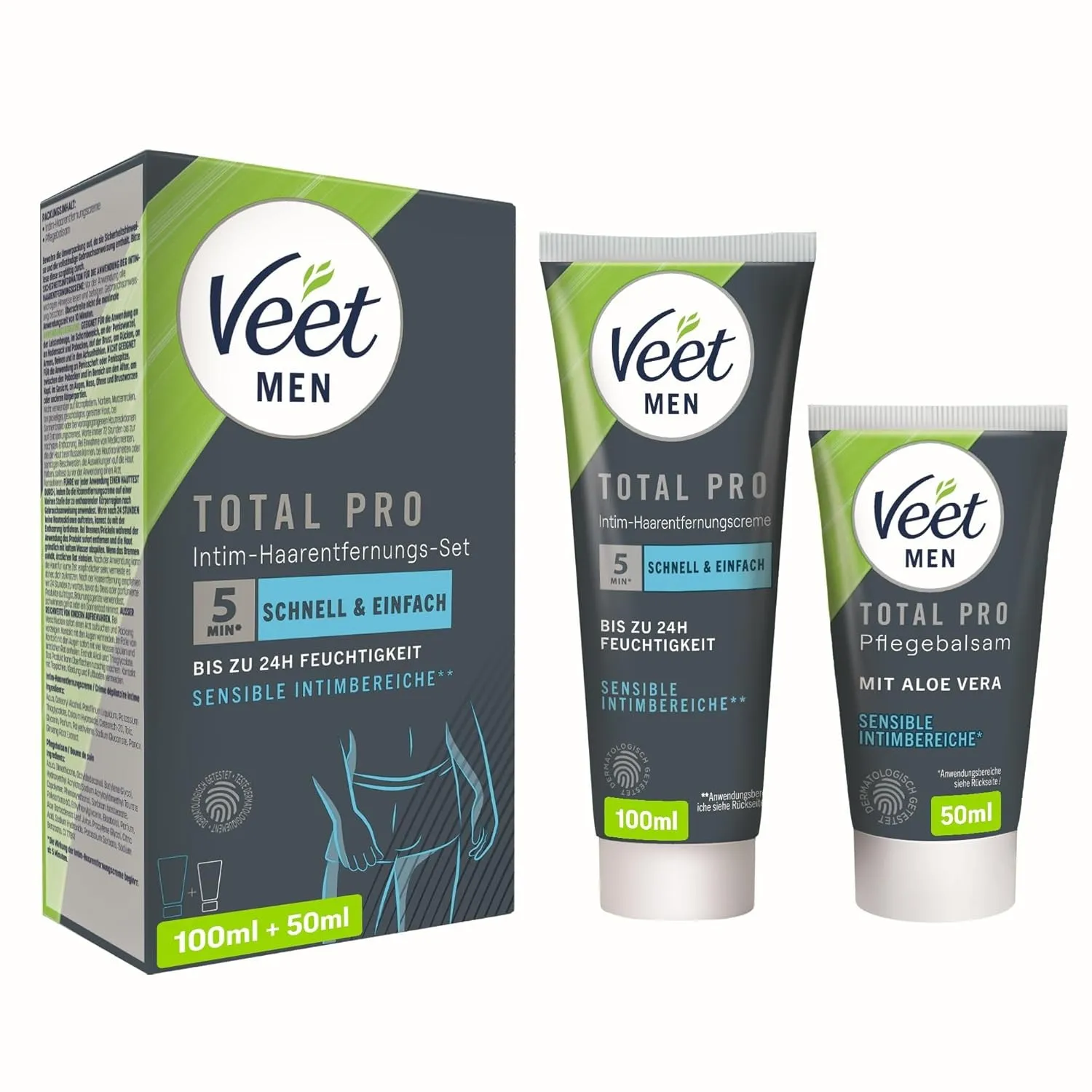 Veet Men Intim Haarentfernungs-Set für Männer mit Pflegebalsam, 150 ml