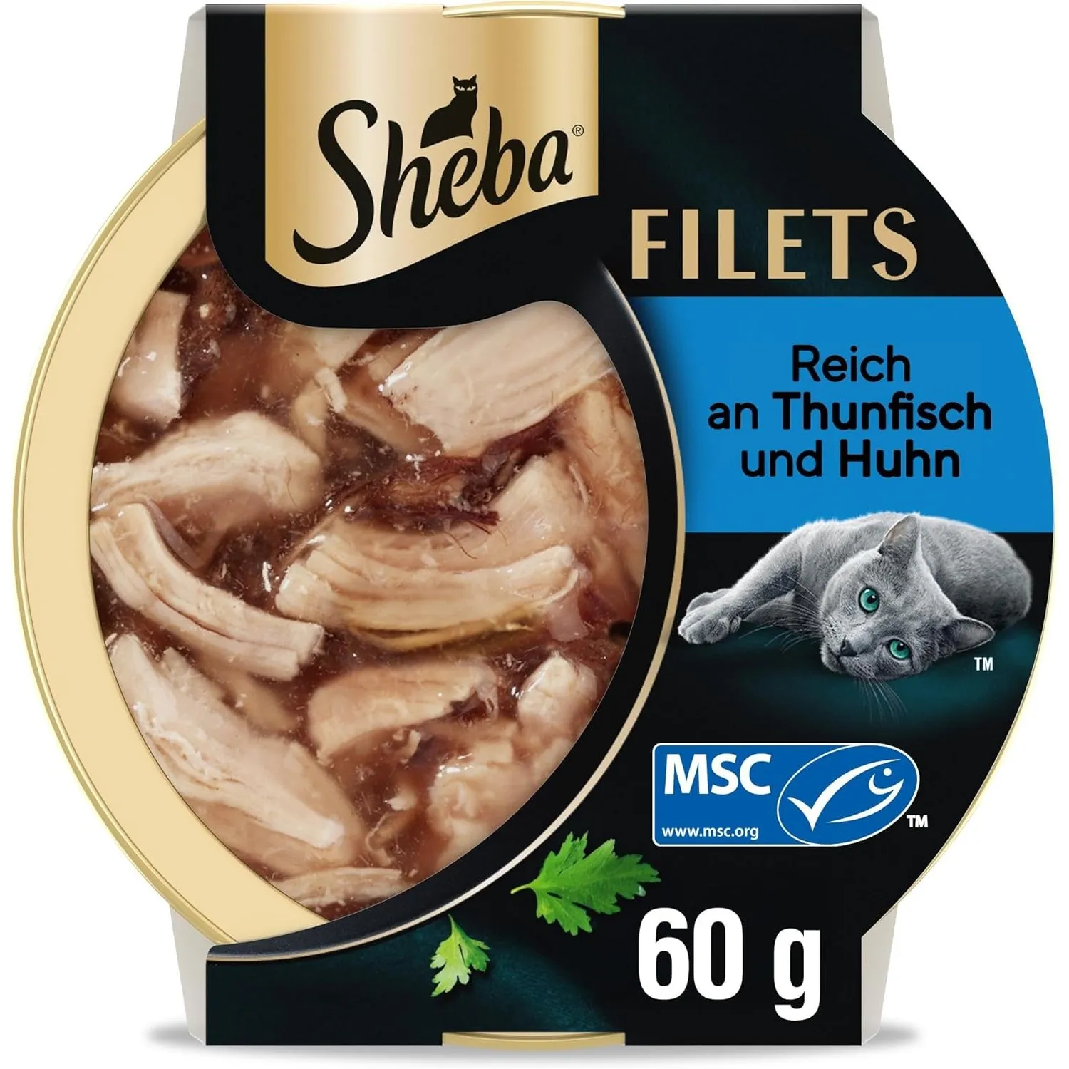 SHEBA Filets Adult Katzenfutter in Sauce mit Huhn und Thunfisch 16 x 60g Schale