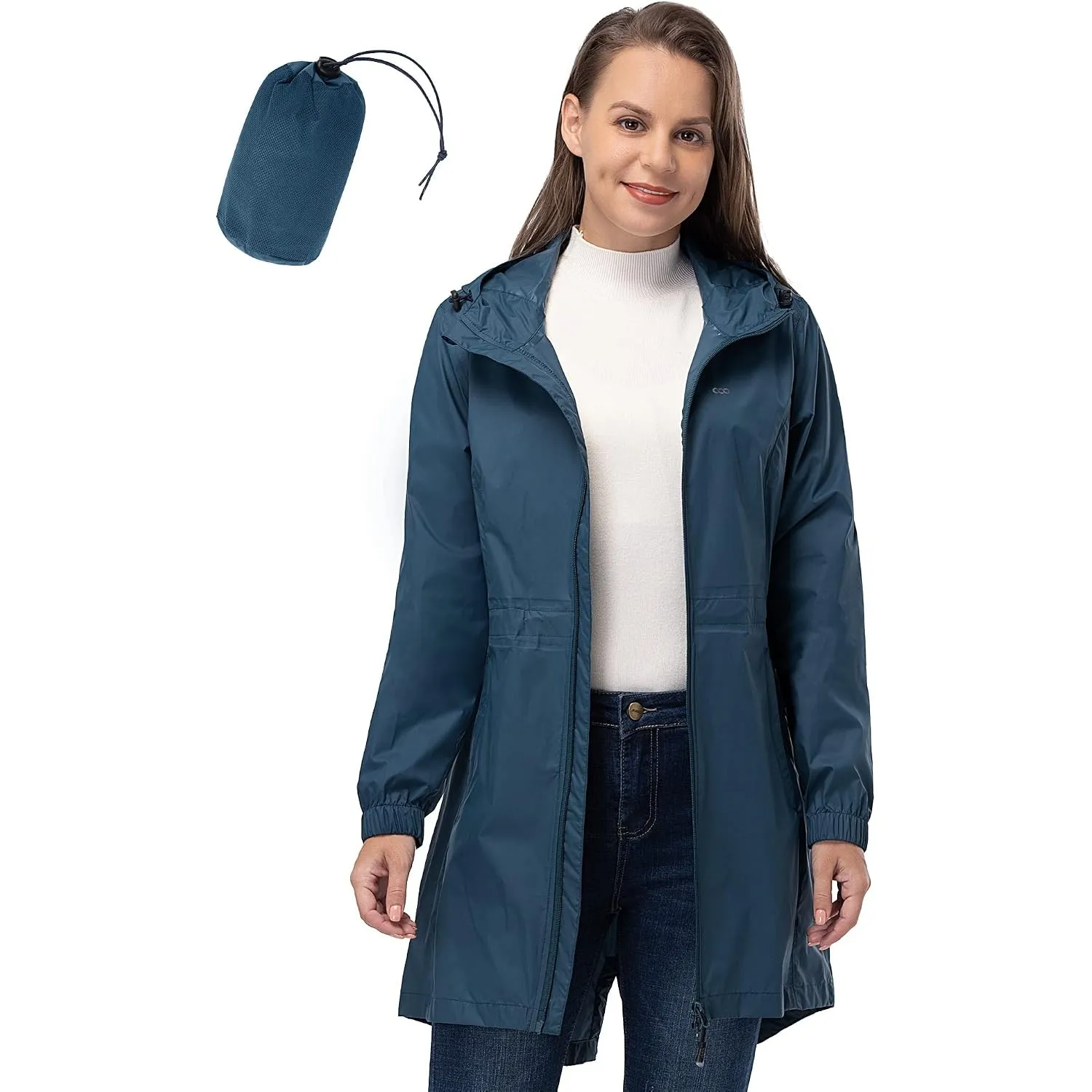 33,000ft Damen Dünne Wasserdichte Faltbar Regenmantel Regenjacke mit Kapuze, Leicht Atmungsaktive Travel Regenponcho, L…