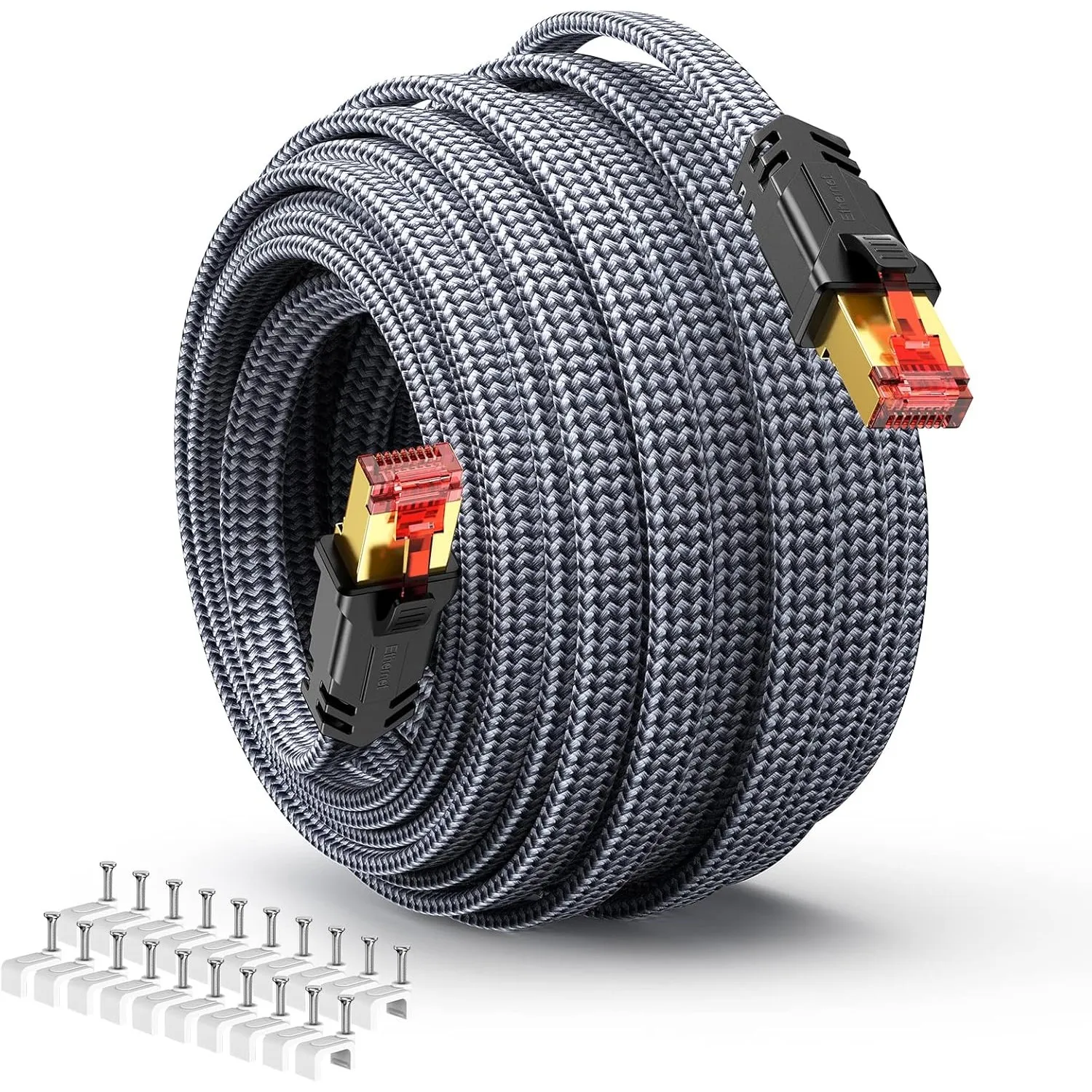 Cat 8 LAN kabel 15m, 40Gbps LAN Kabel Hochgeschwindigkeits 2000MHz S/FTP Ethernet Kabel Gigabit RJ45 Nylon geflochtener…