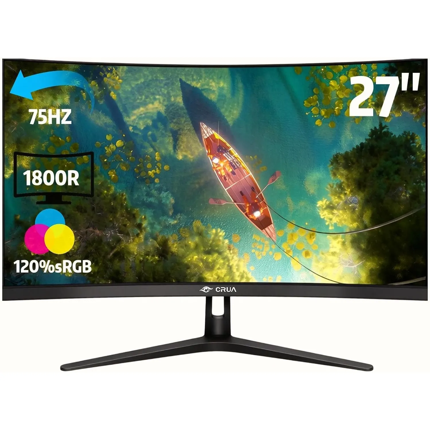 CRUA 27" Curved Monitor, Full HD (1920x1080P) VA Panel 1800R 75Hz 120% sRGB Professioneller Computermonitor, 3-seitig R…