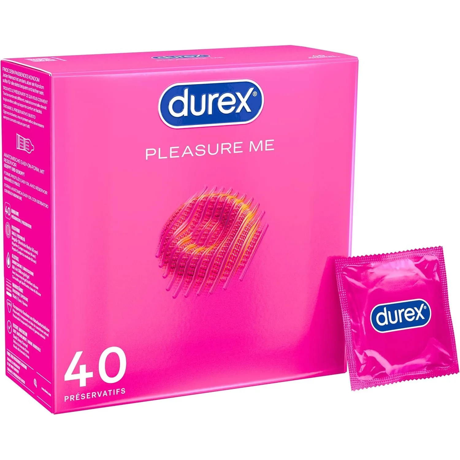 Durex Pleasure Me Kondome – gerippt und genoppt für besondere Stimulation (40 Stück)