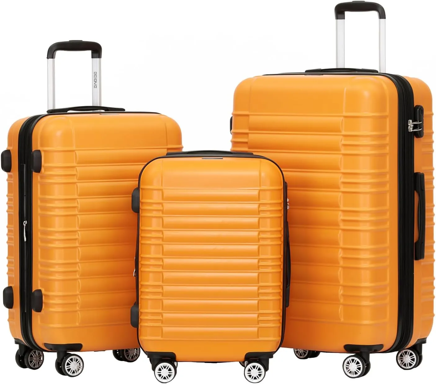 BEIBYE Twin Wheels Travel Suitcase Suitcase Trolleys Hard Shell M-L-XL Set (Orange, Set)