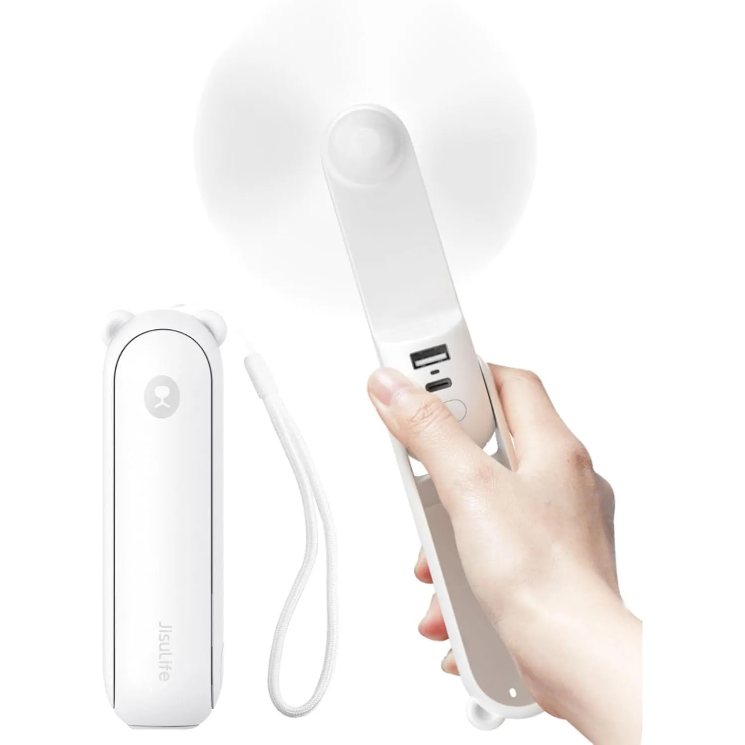 JISULIFE Handventilator Mini Ventilator 3 IN 1, mit 4500 mAh Powerbank USB Akku Klein, Batteriebetrieben Max 37 Hrs Run…